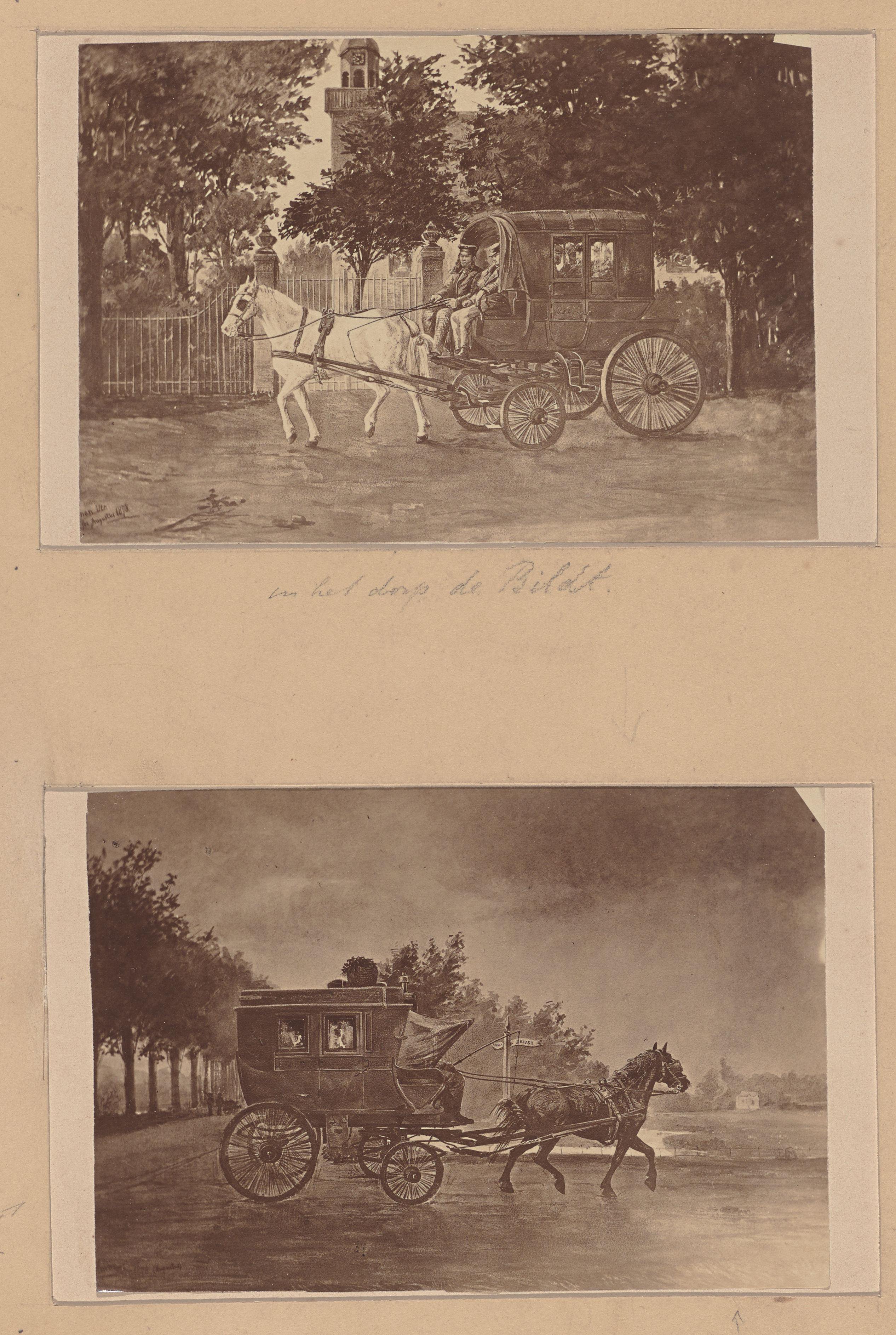 Fotoreproductie van het Wagentje van Dieges, de koets tussen Utrecht en Zeist, 1879