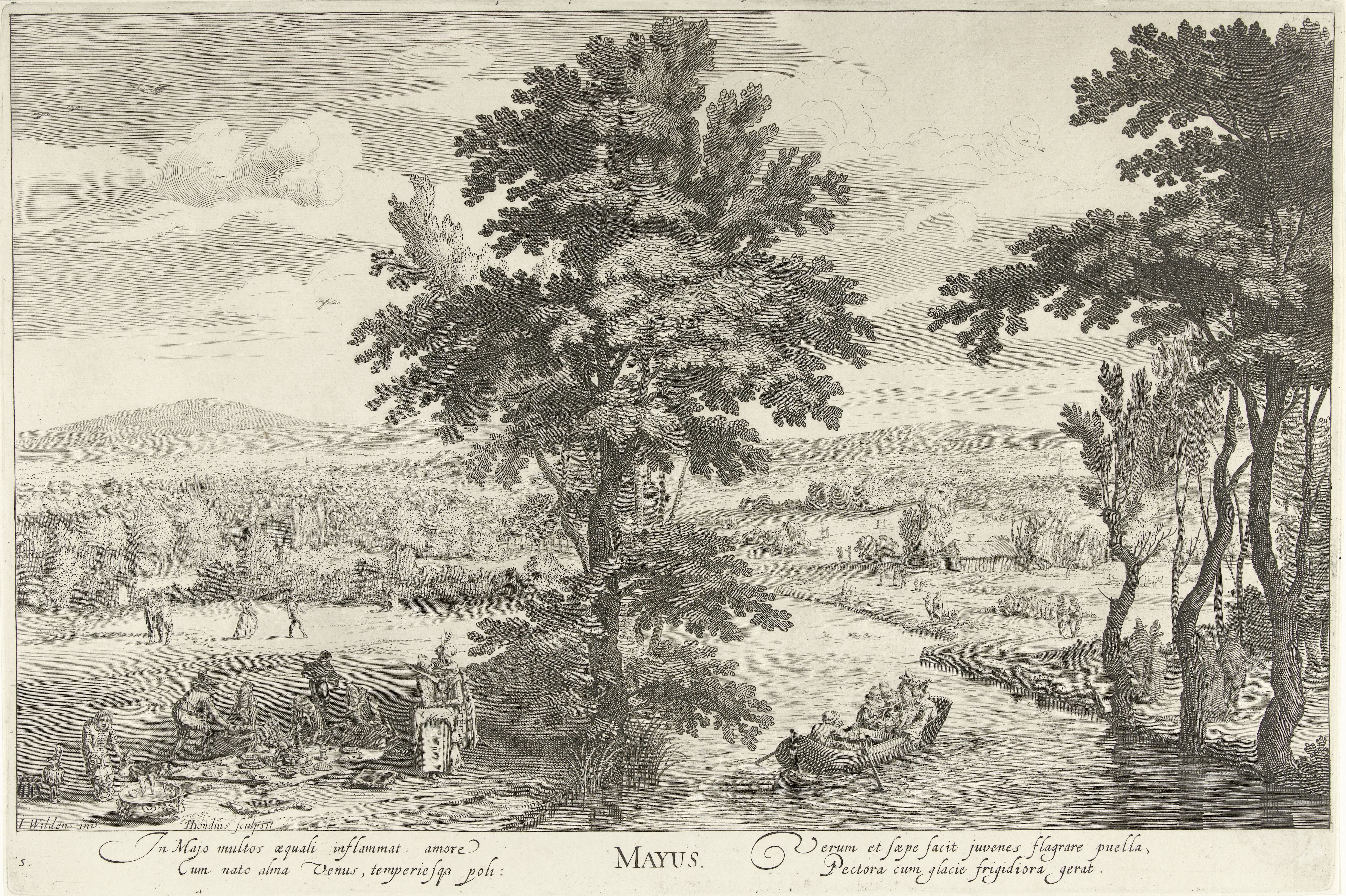 Mei, met een gezelschap in een landschap