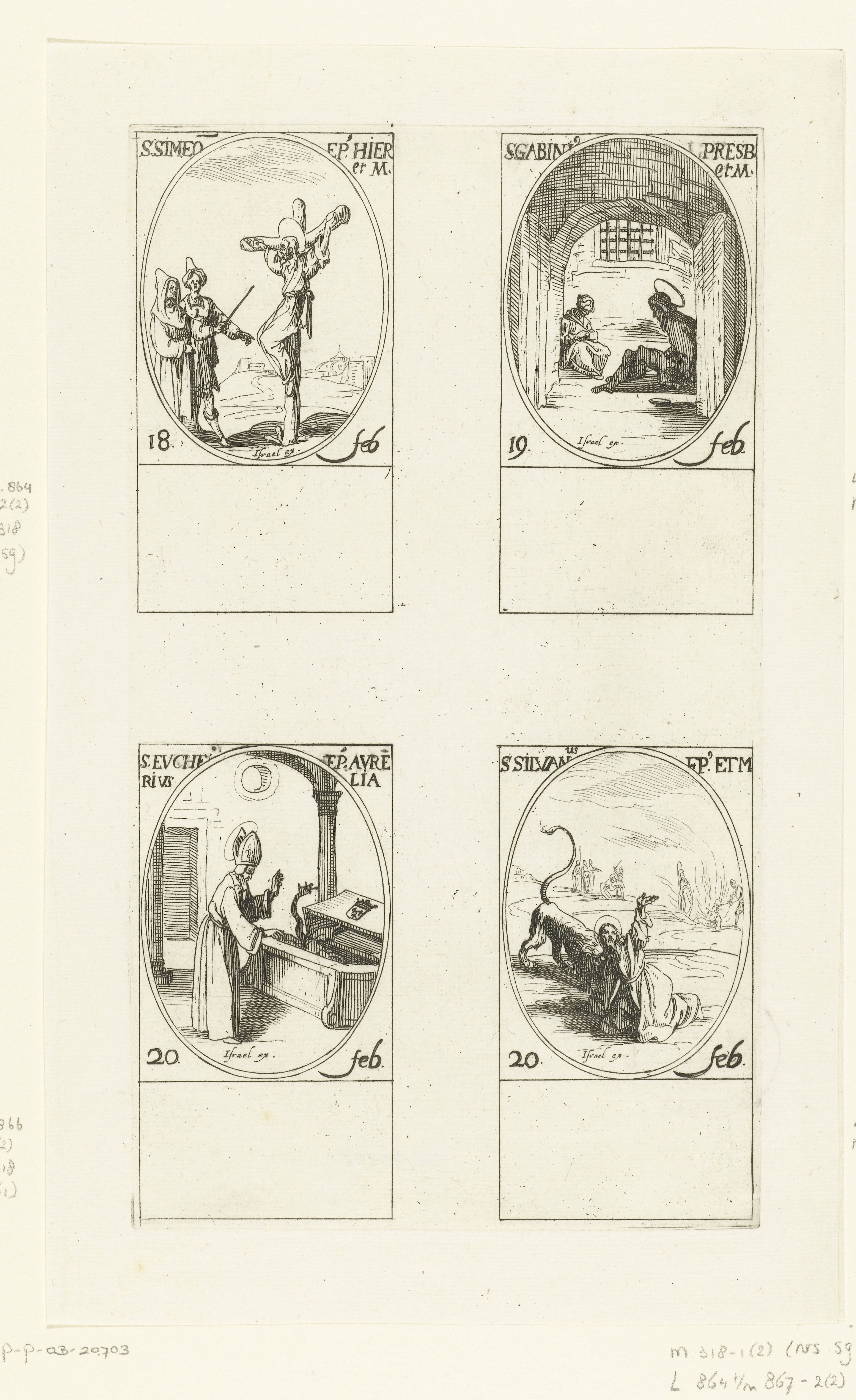 Heilige Simeon van Jeruzalem, Heilige Gabinius, Heilige Eucherius van Orléans, Heilige Silvanus (18-20 februari)