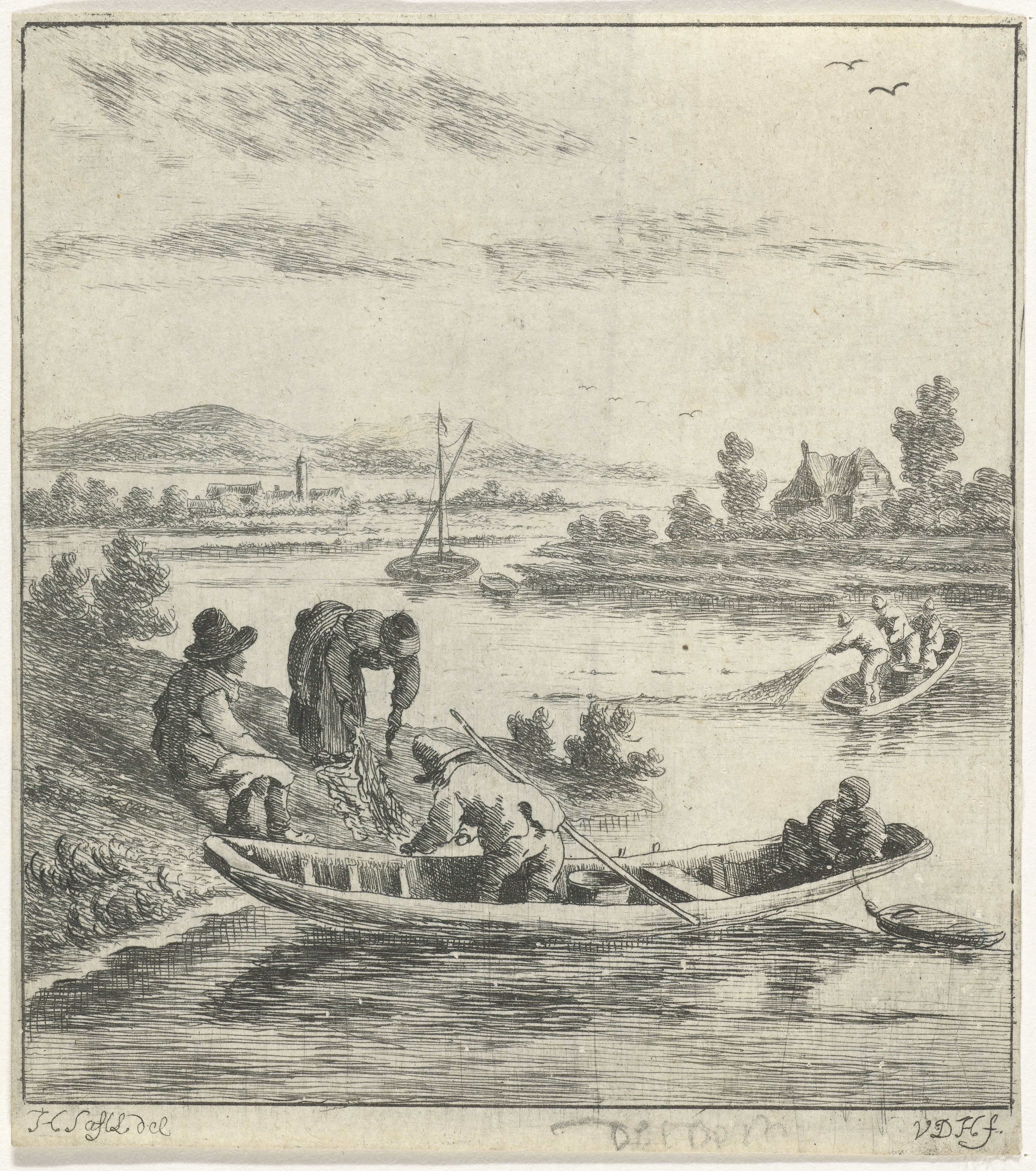 Vissers op een rivier