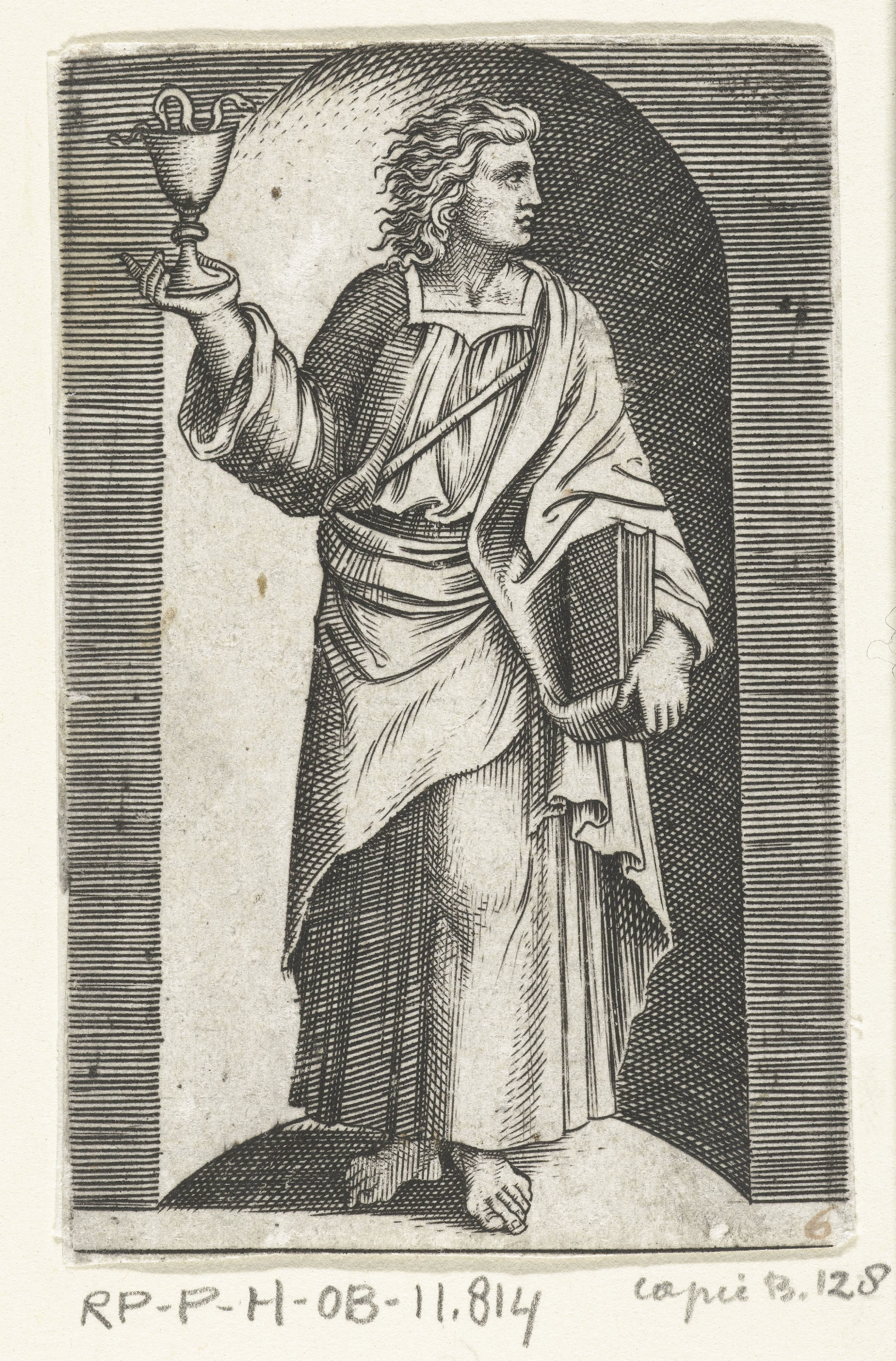 Apostel Johannes de Evangelist met miskelk staand in nis
