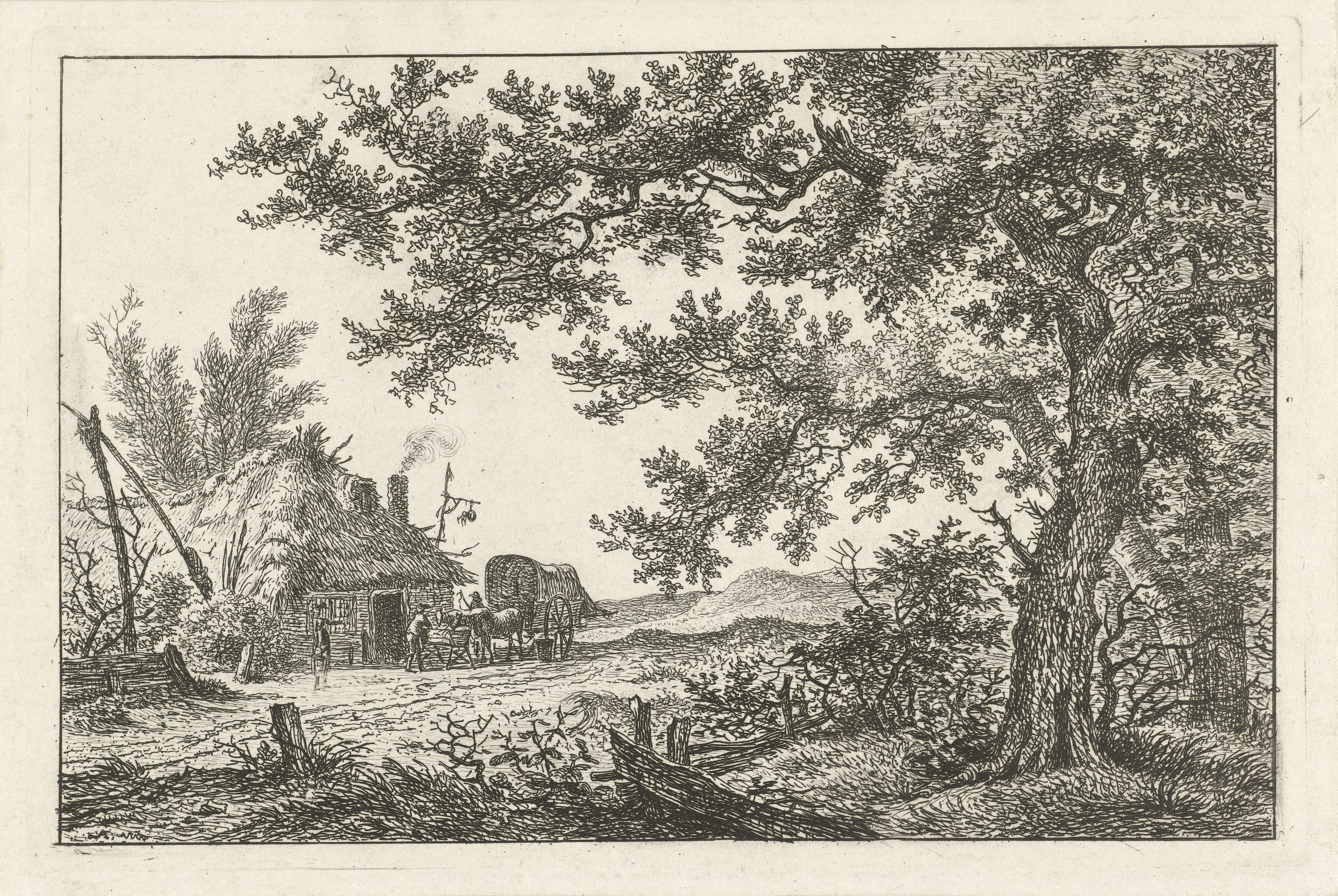 Huifkar bij boerderij