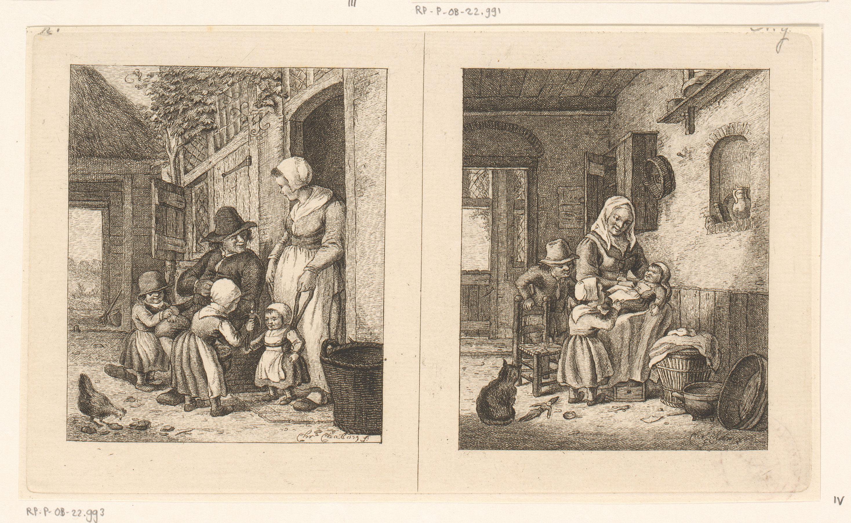 Gezin voor een huis en een vrouw met kinderen