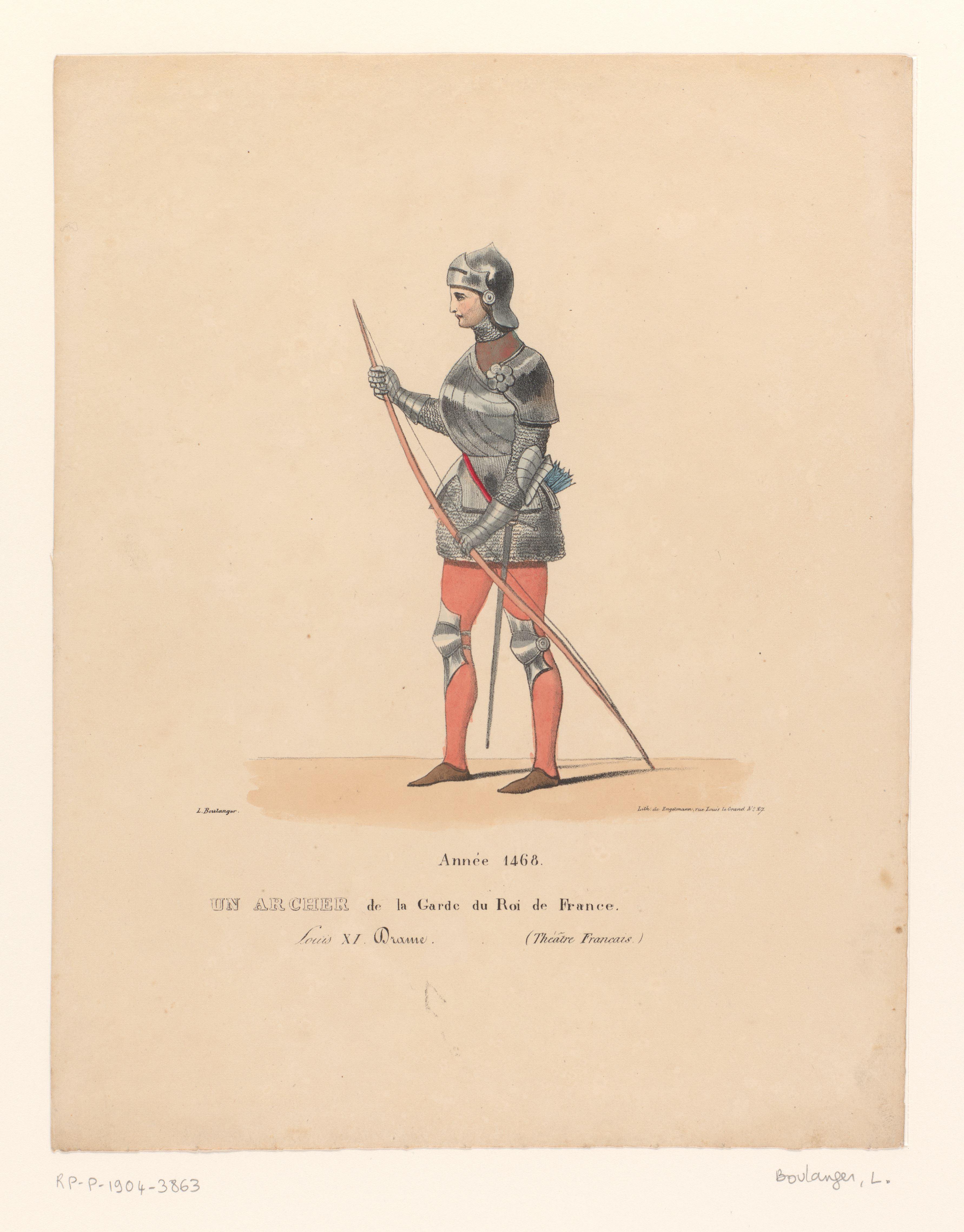 Kostuum van een boogschutter van de Franse koning uit het drama Louis XI à Péronne