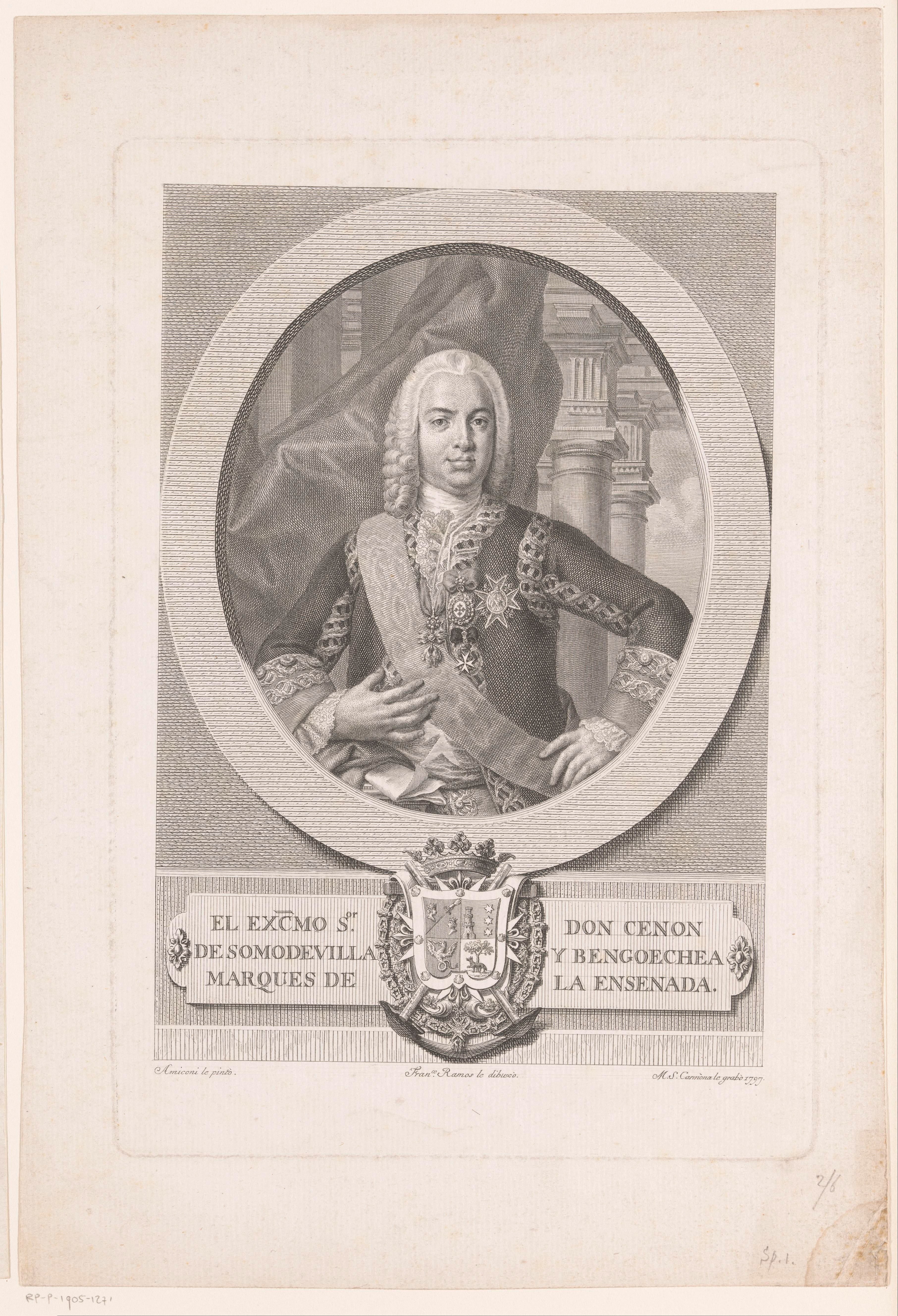 Portret van Don Zenón de Somodevilla y Bengoechea, markies van Ensenada