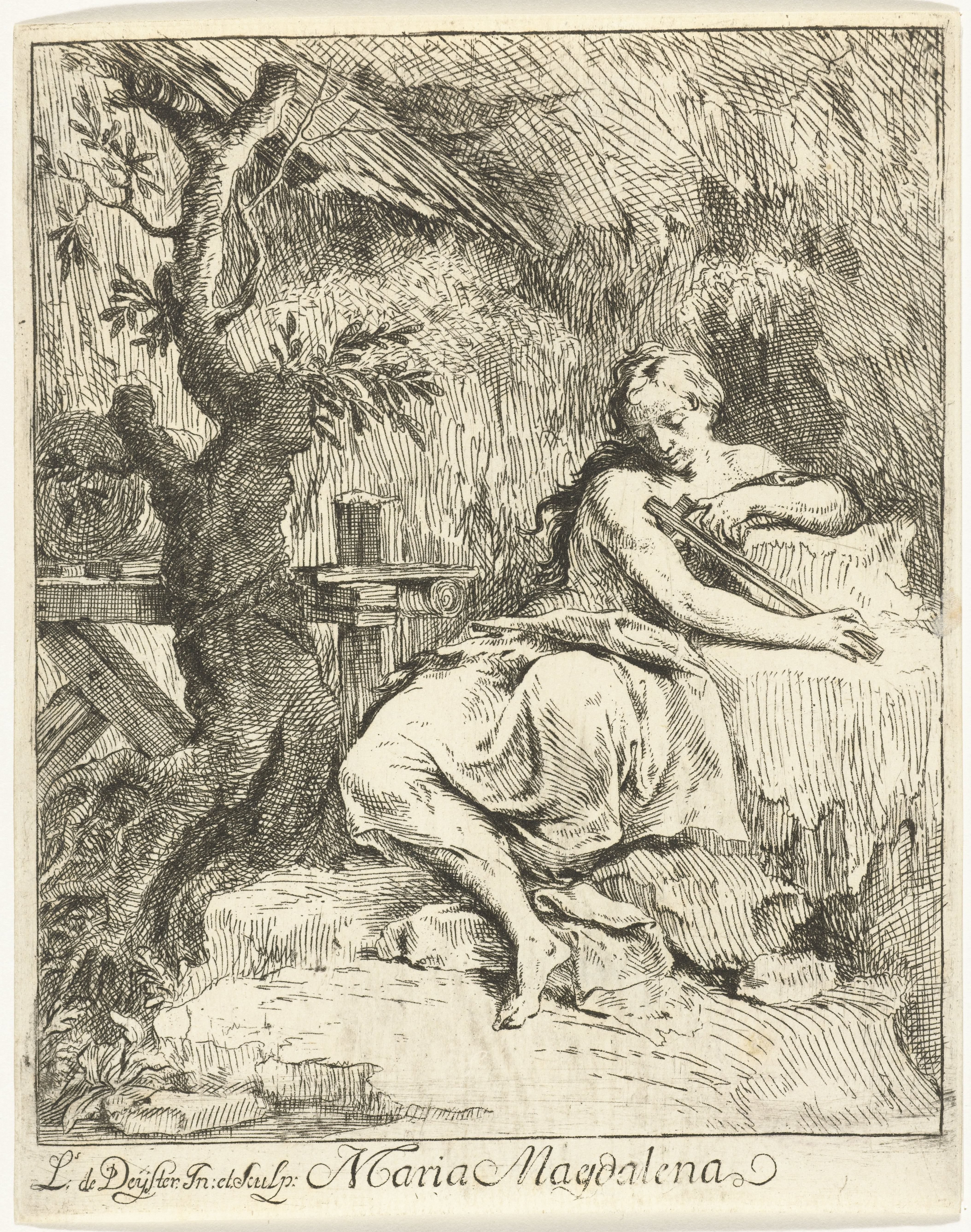 Maria Magdalena met crucifix in grot