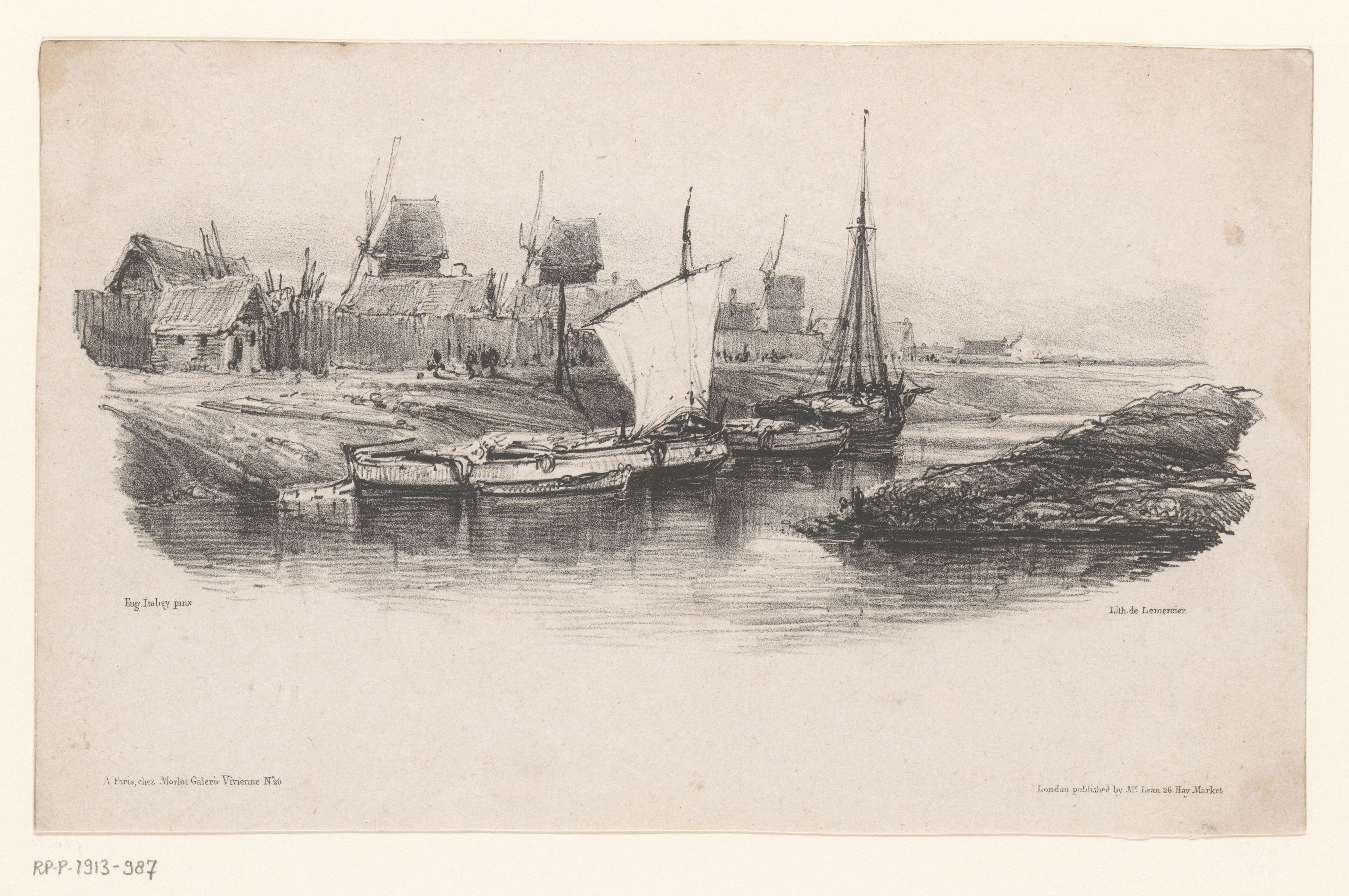 Haven met boten en windmolens