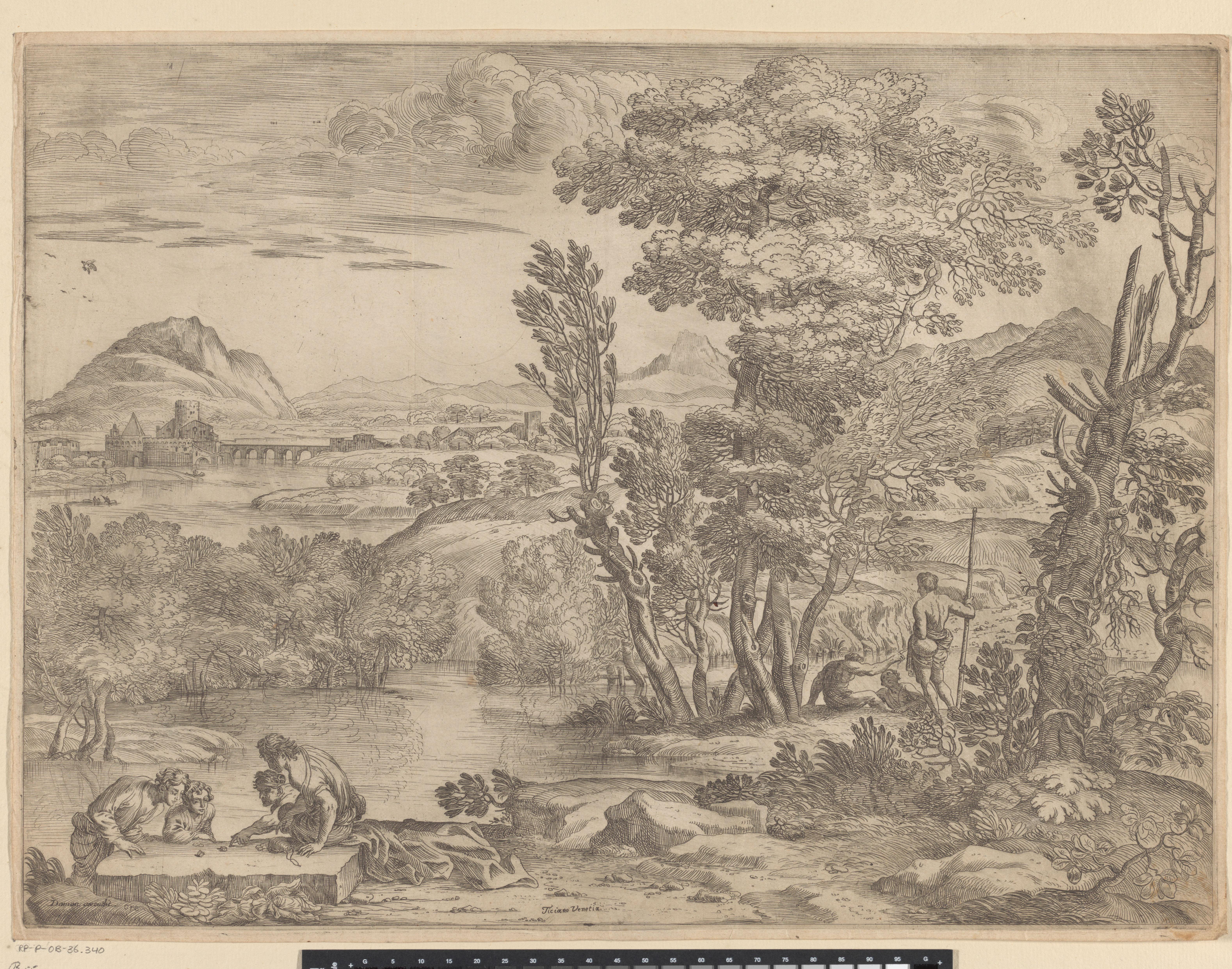 Landschap met vier dobbelaars
