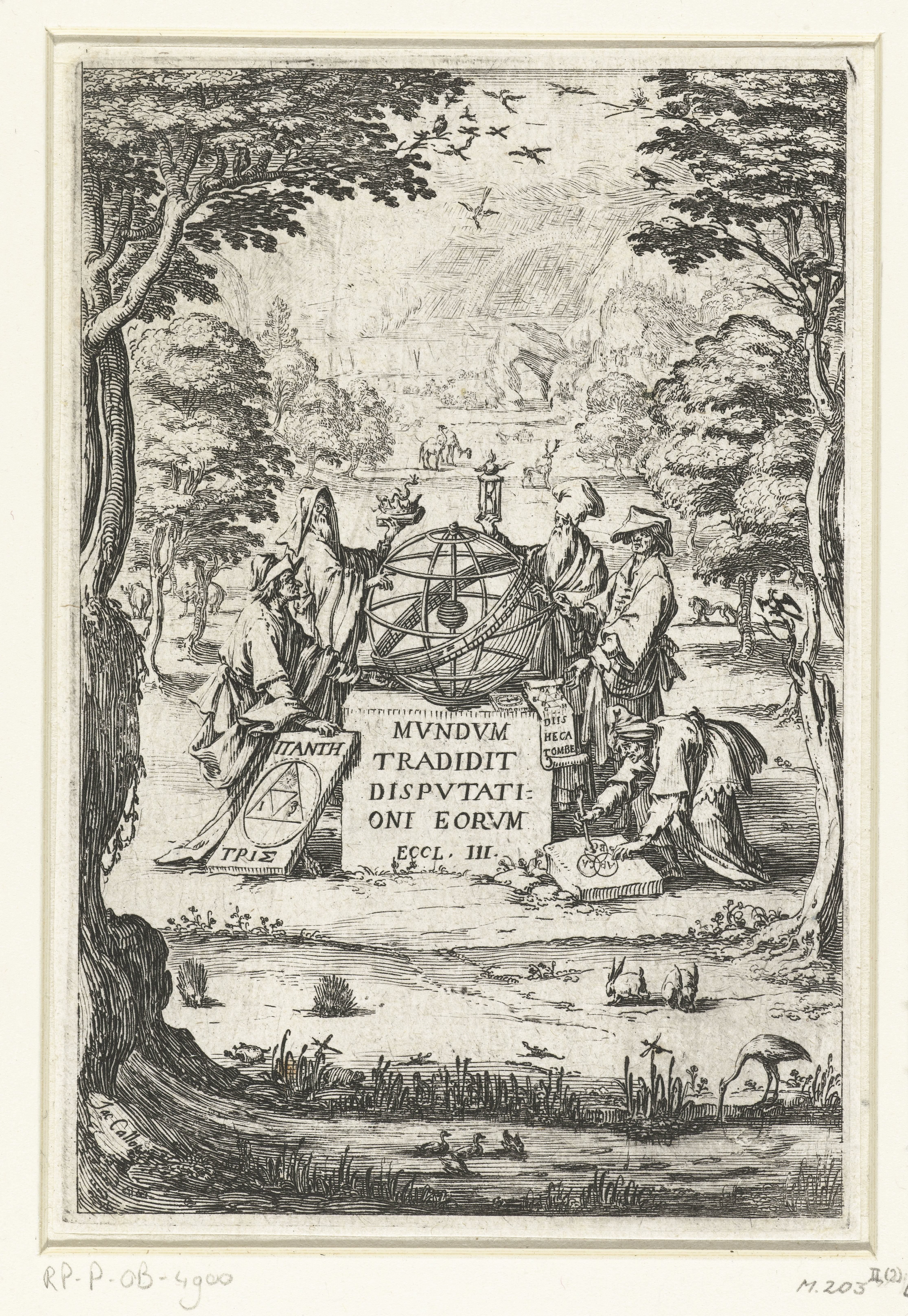 Titelpagina met wijzen om een hemelglobe