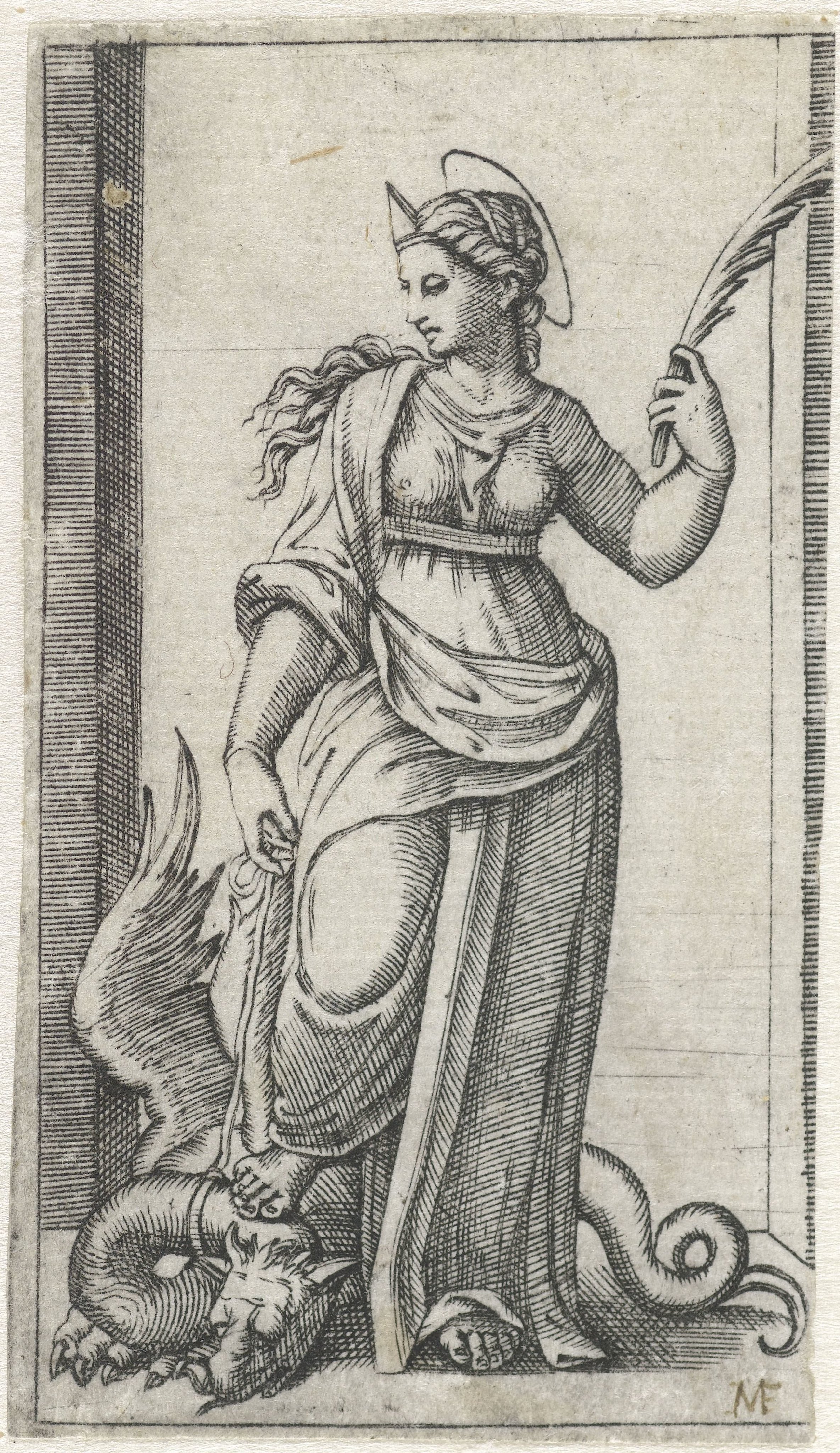 Heilige Margaretha van Antiochië met draak aan touw