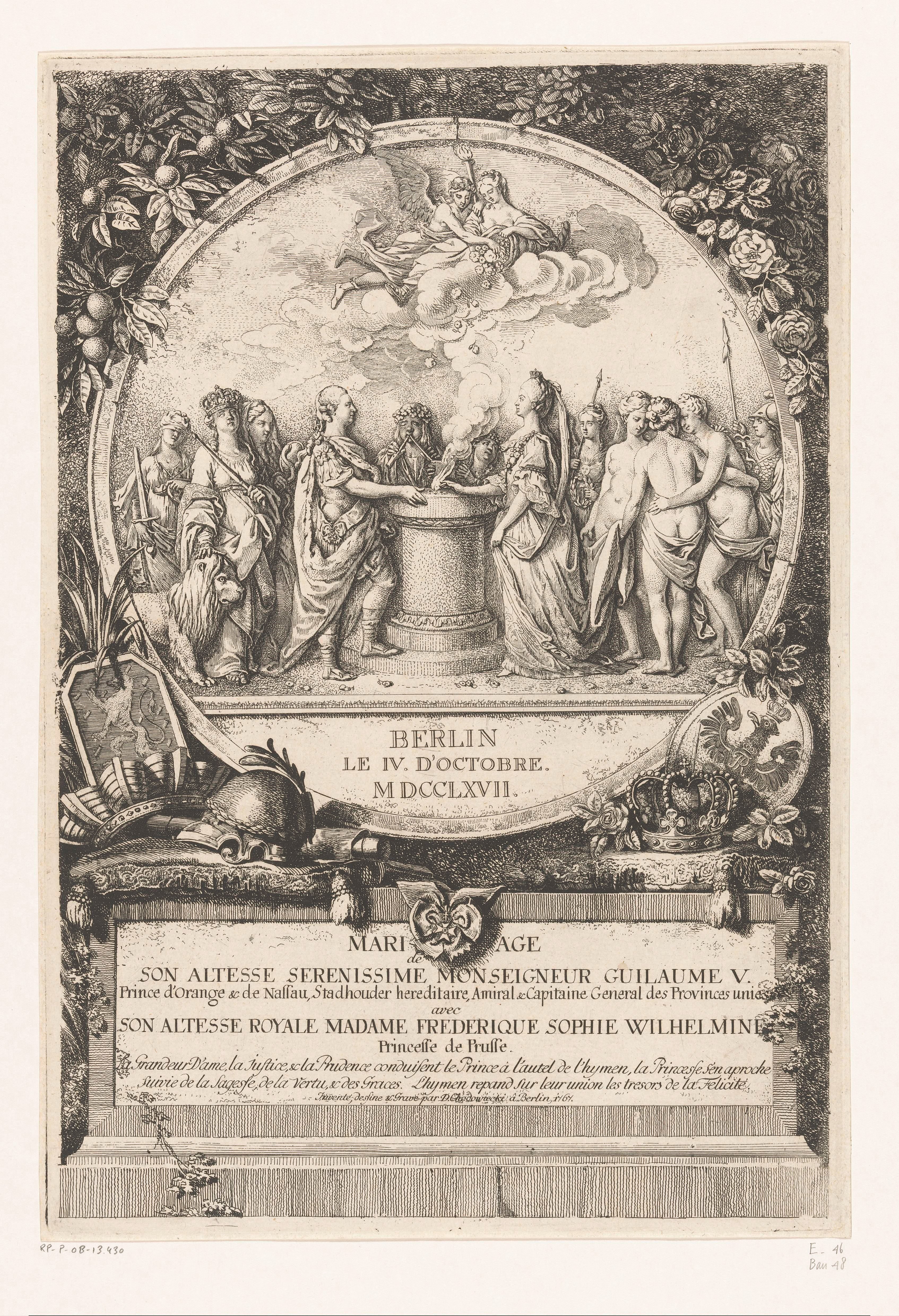 Allegorie op het huwelijk van Willem V en Wilhelmina van Pruisen, 1767
