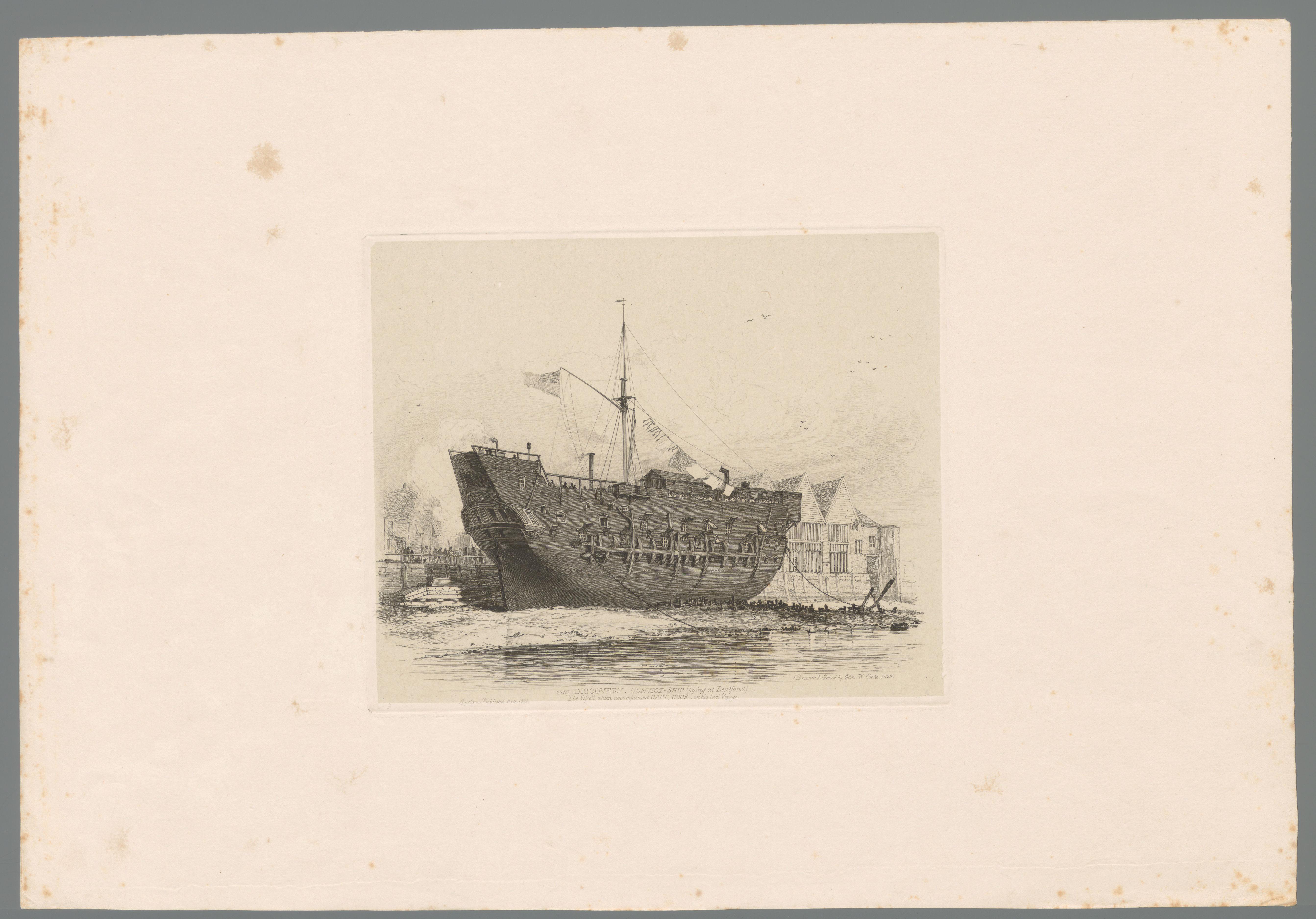 Schip liggend op de oever bij Deptford