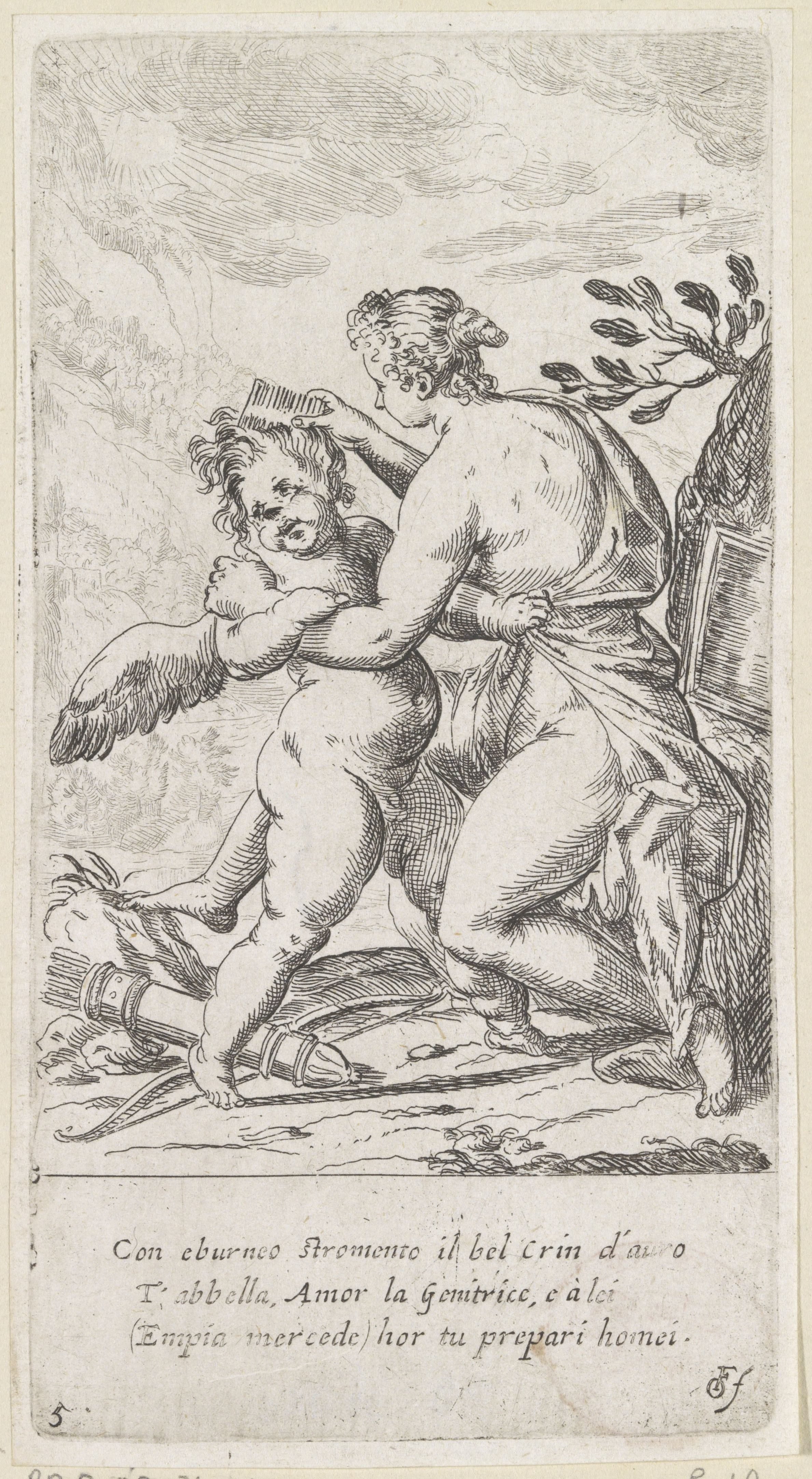 Venus kamt haar van Amor