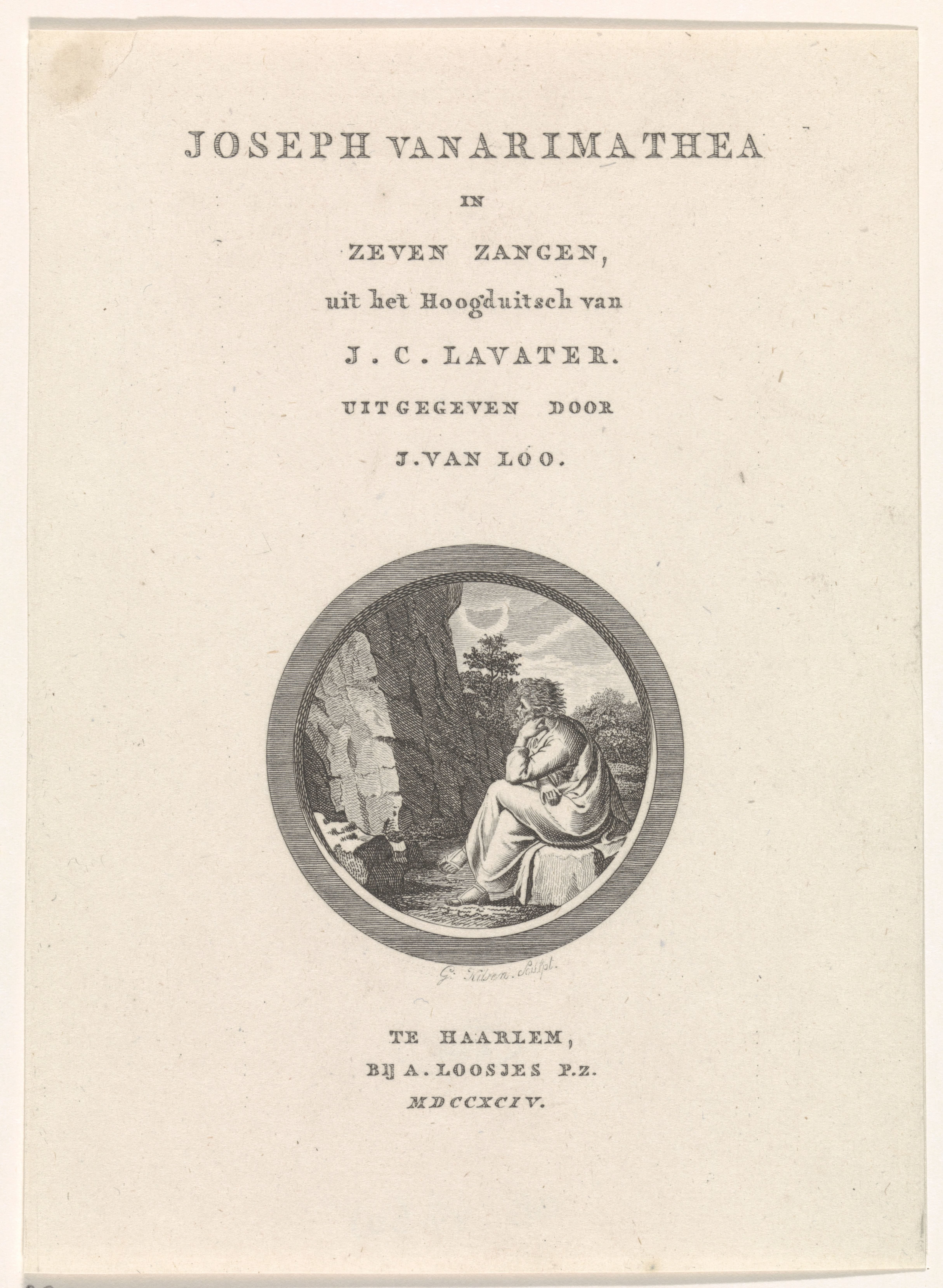 Titelpagina van een bundel met zeven liederen over Joseph van Arimathea