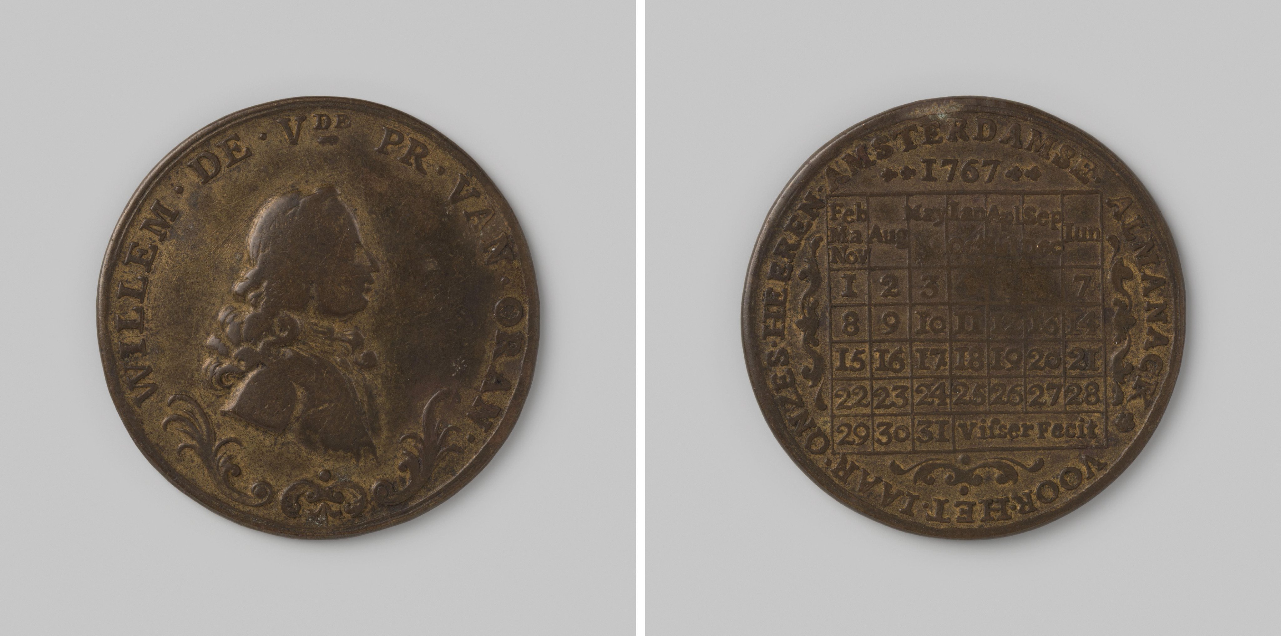 Kalenderpenning op naam van Stadhouder Wiillem V 1767
