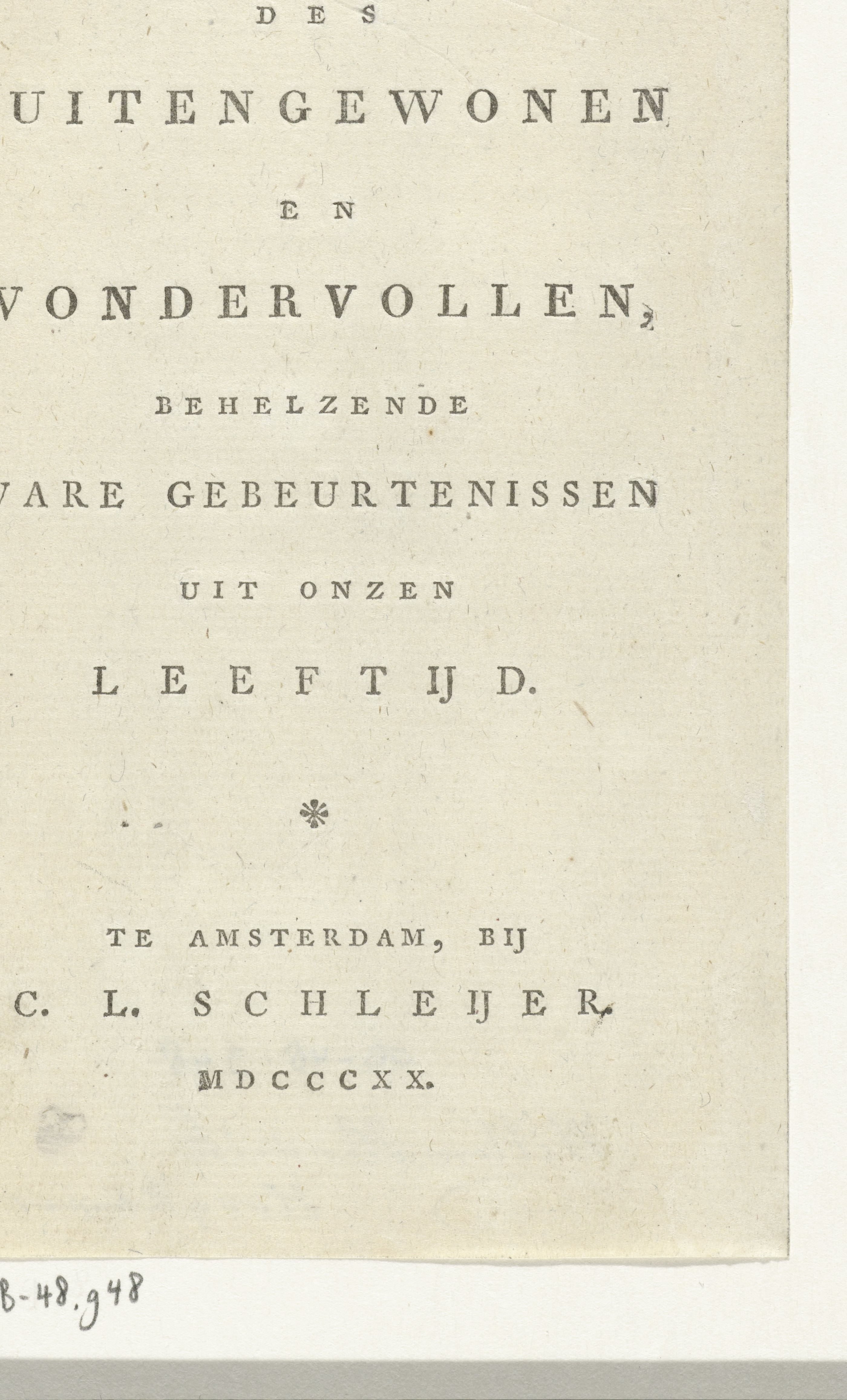 Titelpagina voor: Museum des buitengewonen en Wondervollen, 1820