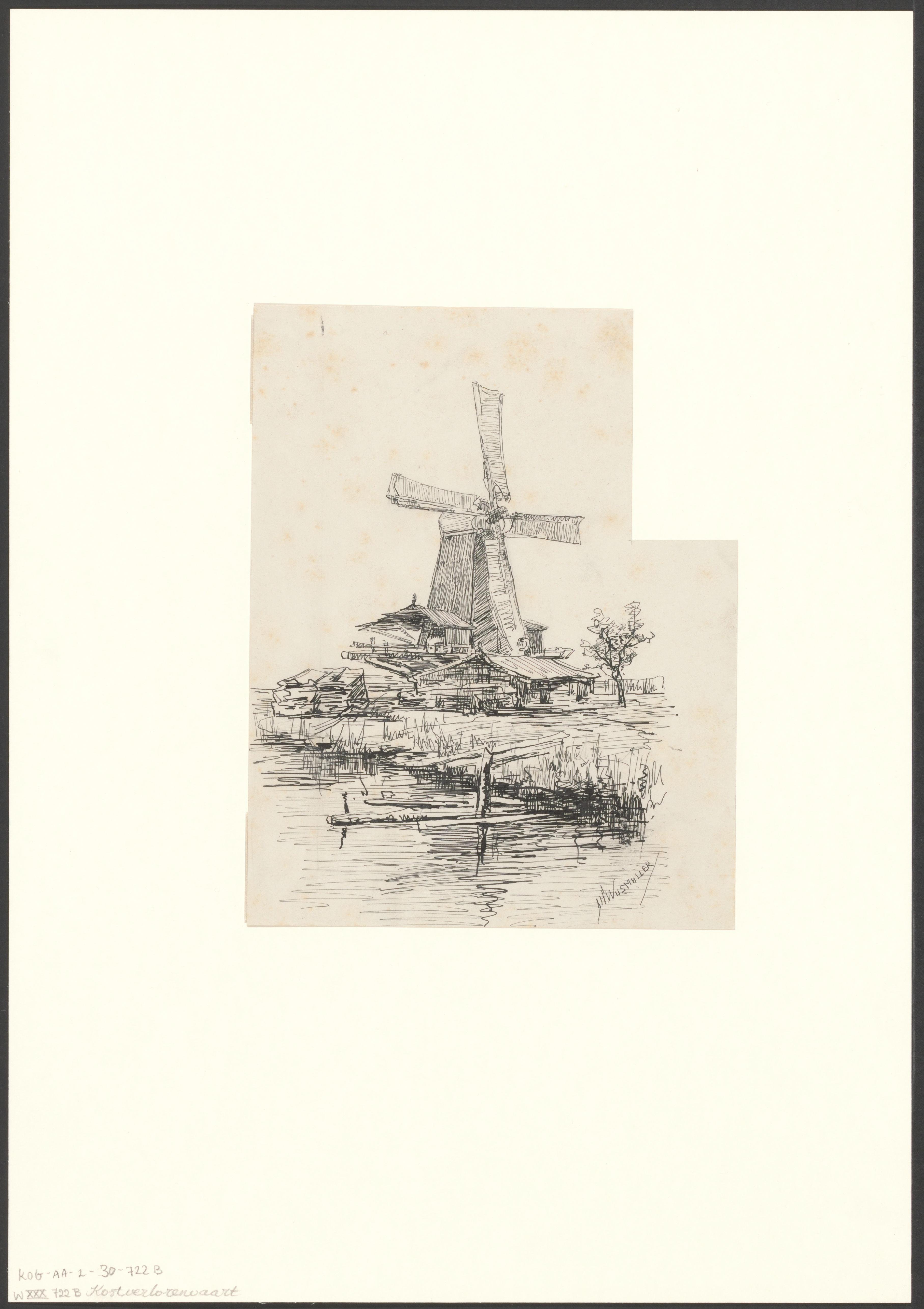 Gezicht op een molen aan de Kostverlorenvaart