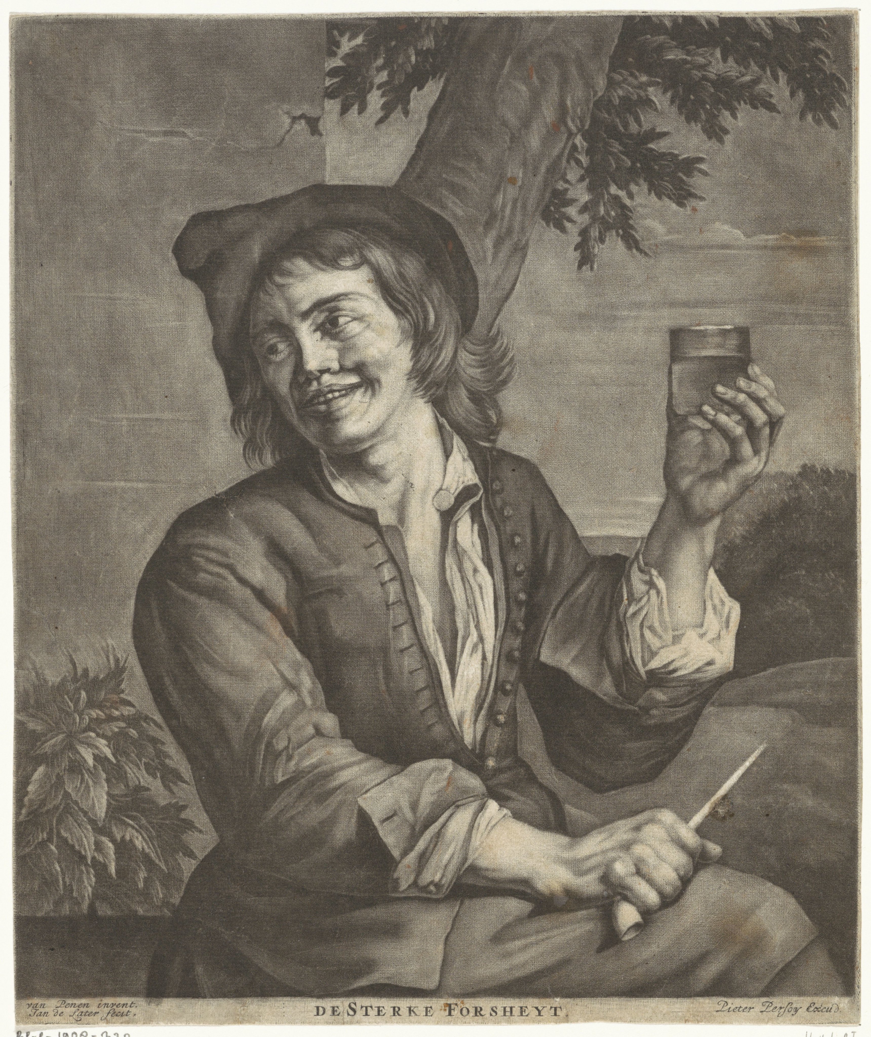 Man met een glas en een pijp