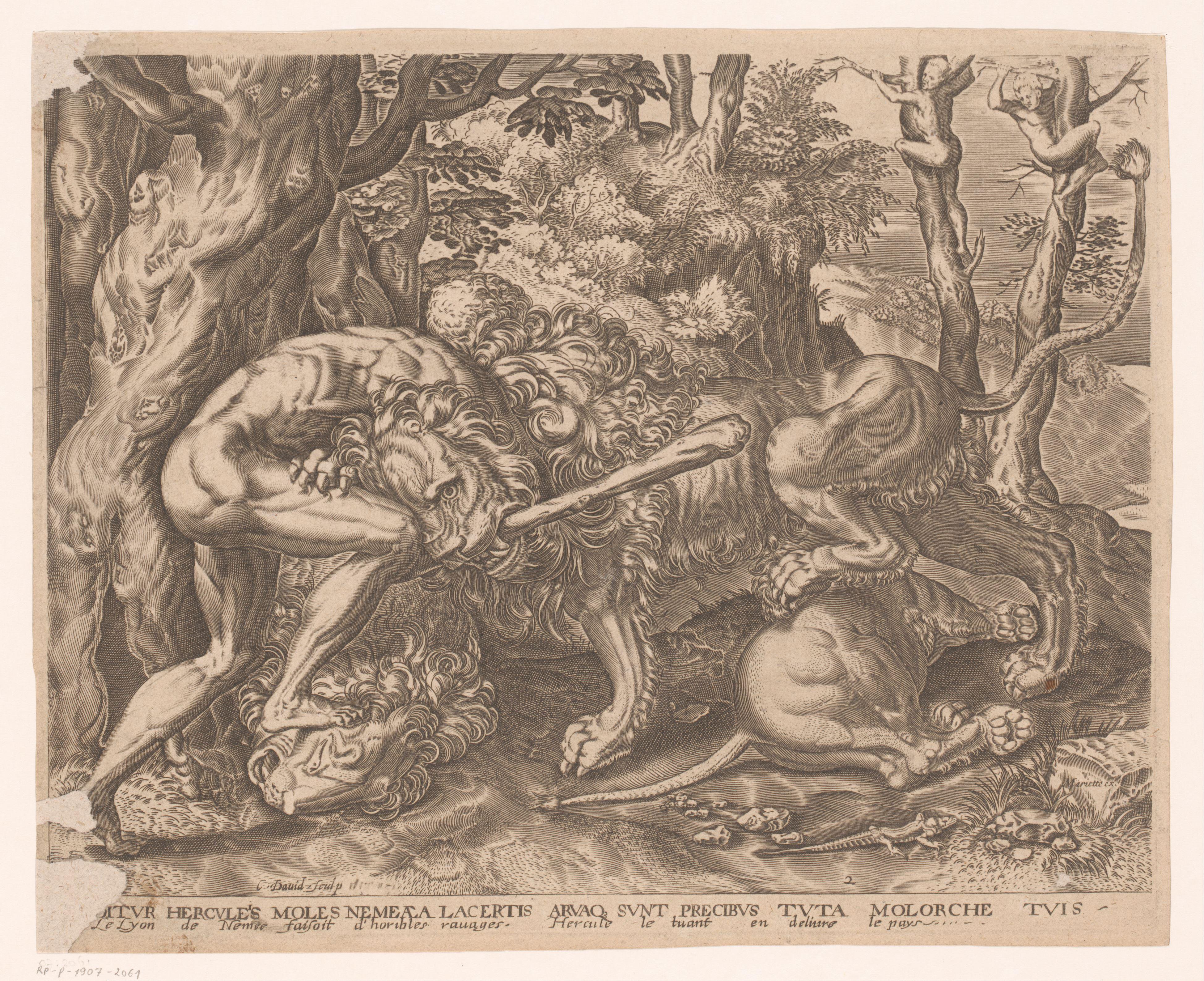 Hercules houdt de Nemeïsche leeuw in een wurggreep