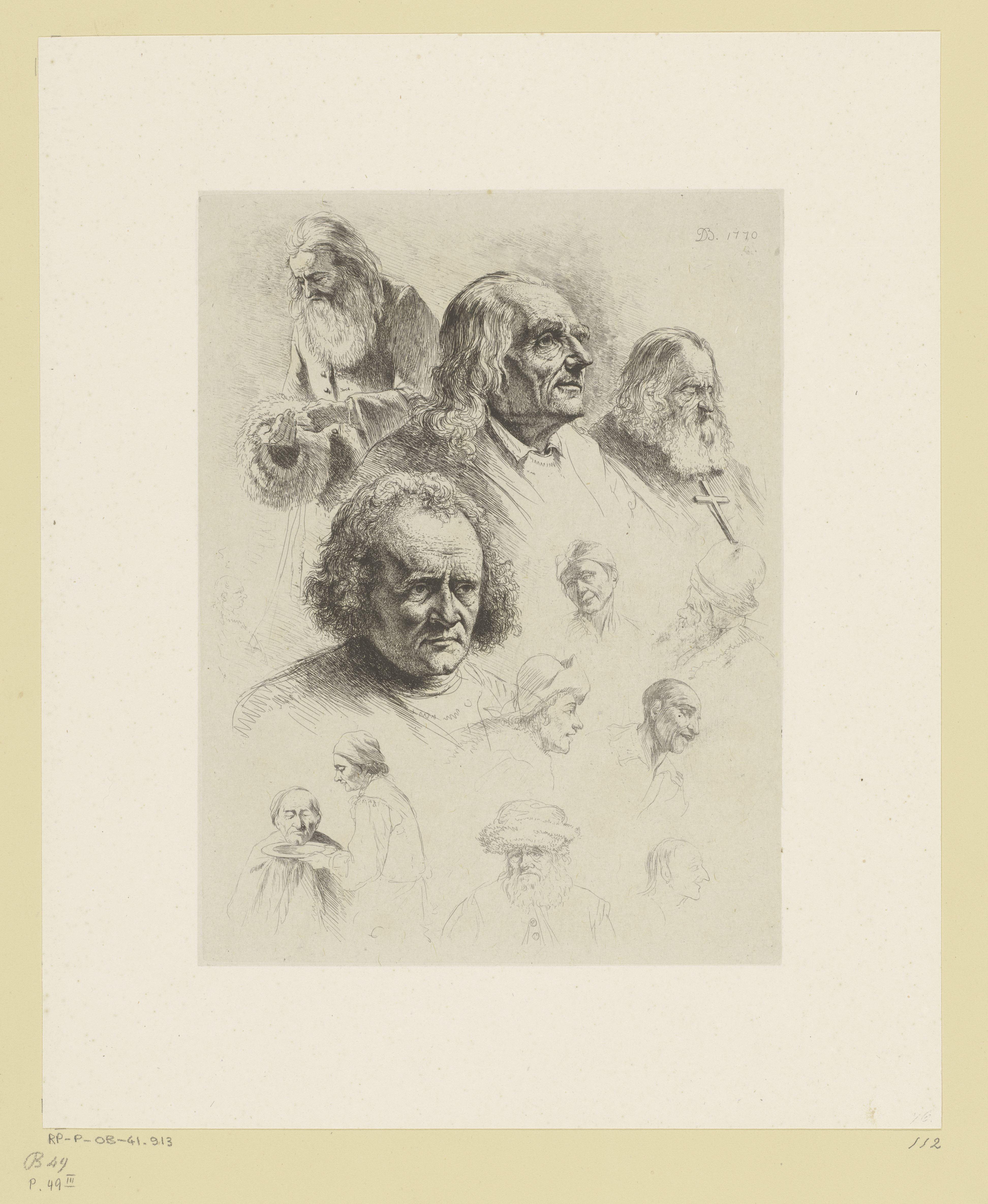 Compositie met dertien hoofden van mannen van verschillende leeftijden