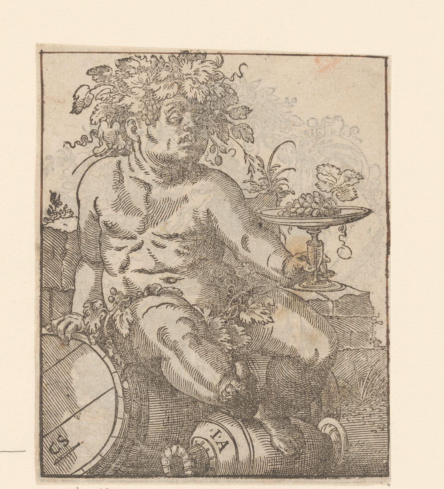 Bacchus op een wijnvat