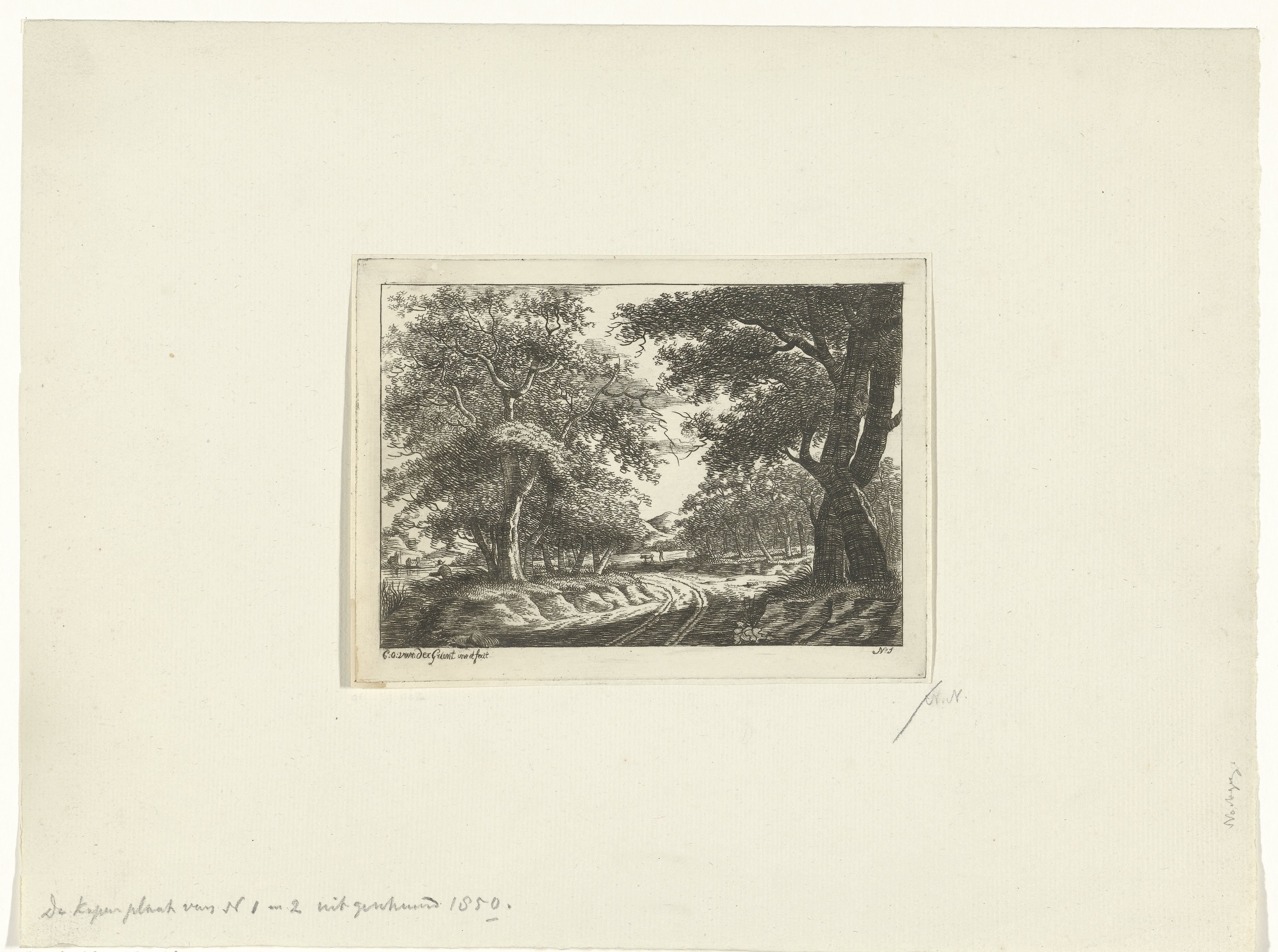 Landschap met karrenspoor en vee