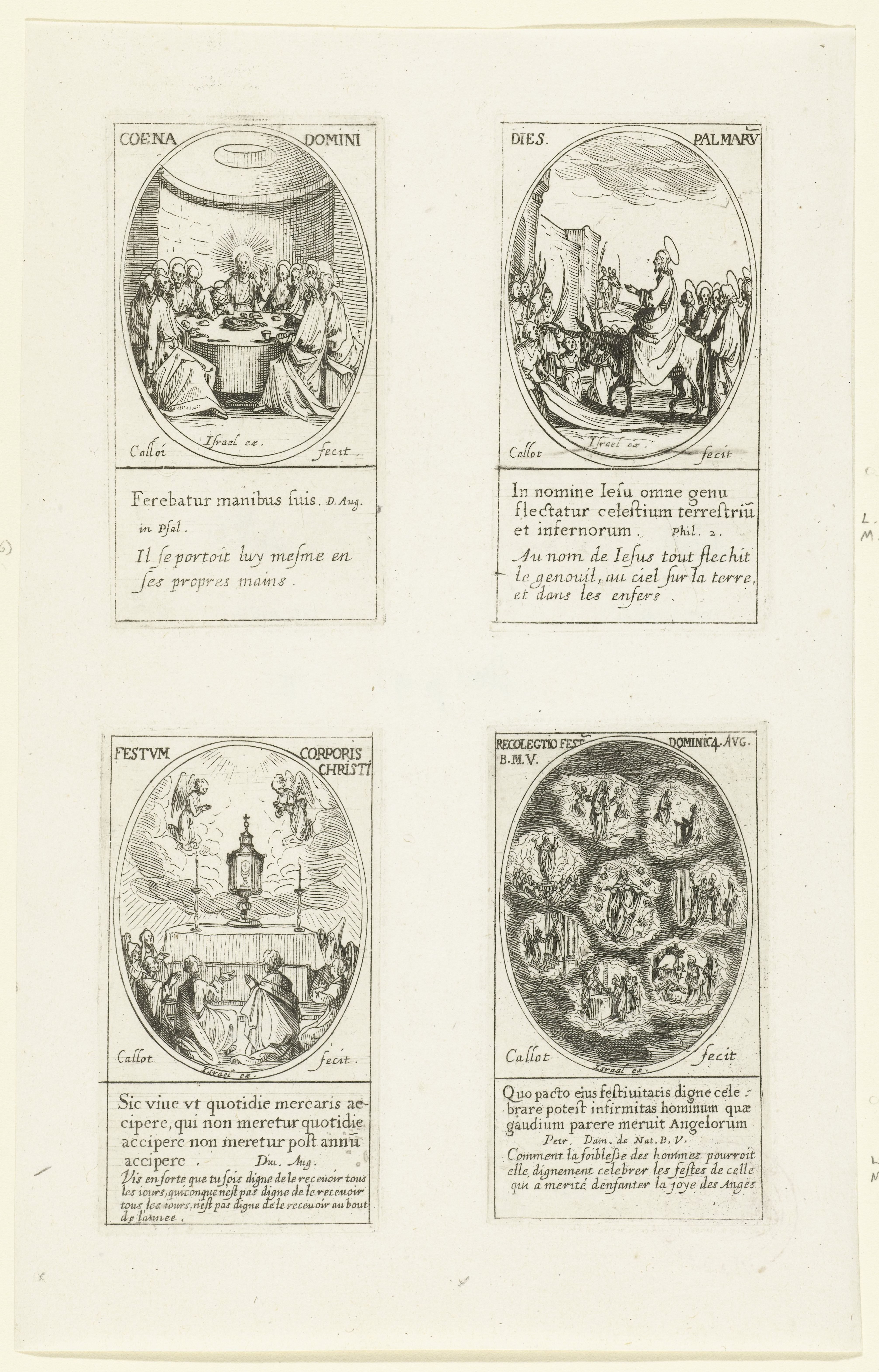 Laatste Avondmaal (Witte Donderdag), Intocht in Jeruzalem (Palmpasen), Aanbidding van de hostie (Sacramentsdag), Maria te midden van zeven scènes uit haar leven (Mariafeesten)