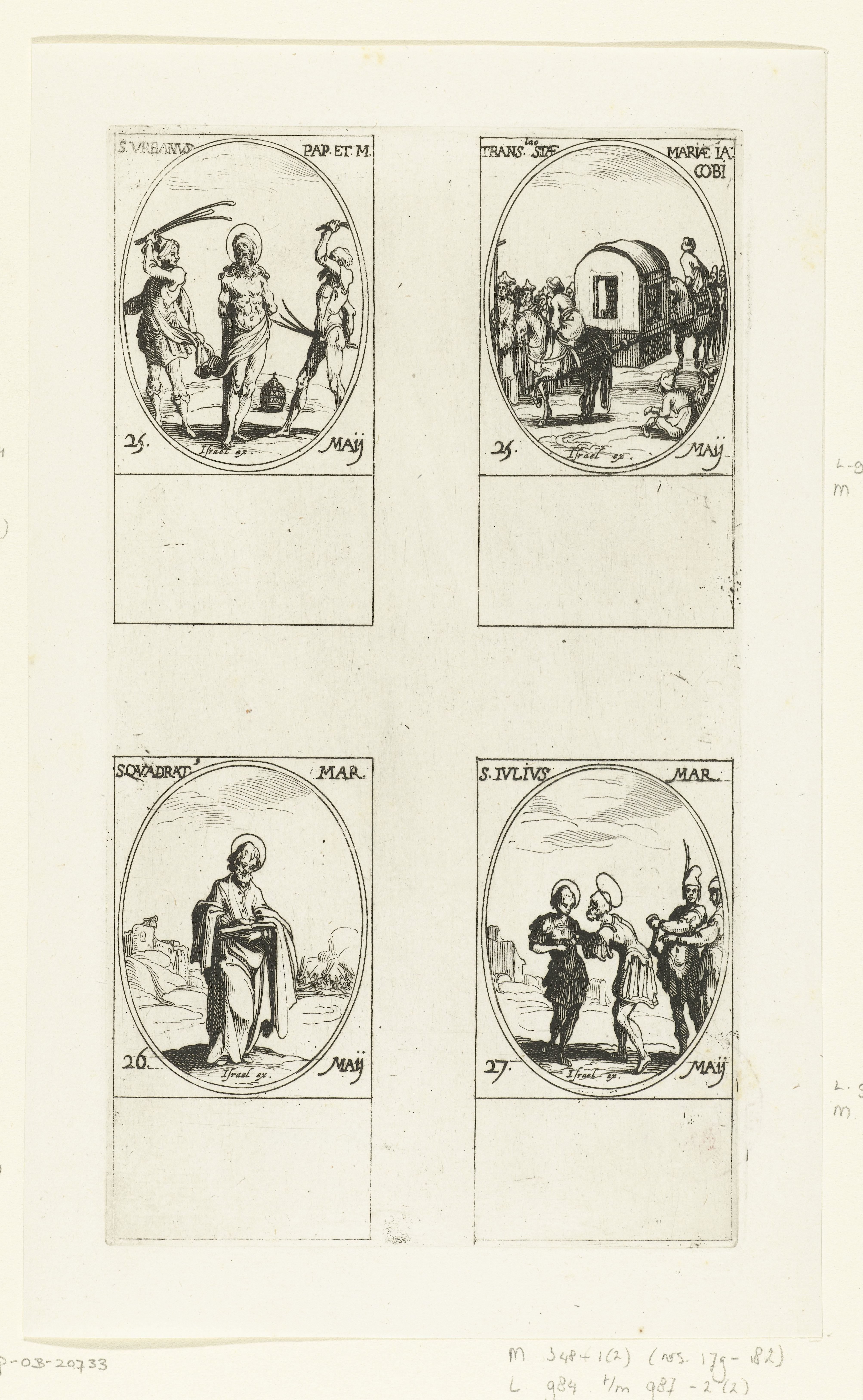 Heilige Urbanus I, Translatie van Maria van Klopas' stoffelijke resten, Heilige Quadratus van Armenië en Athene, Heilige Julius van Durostorum (25-27 mei)