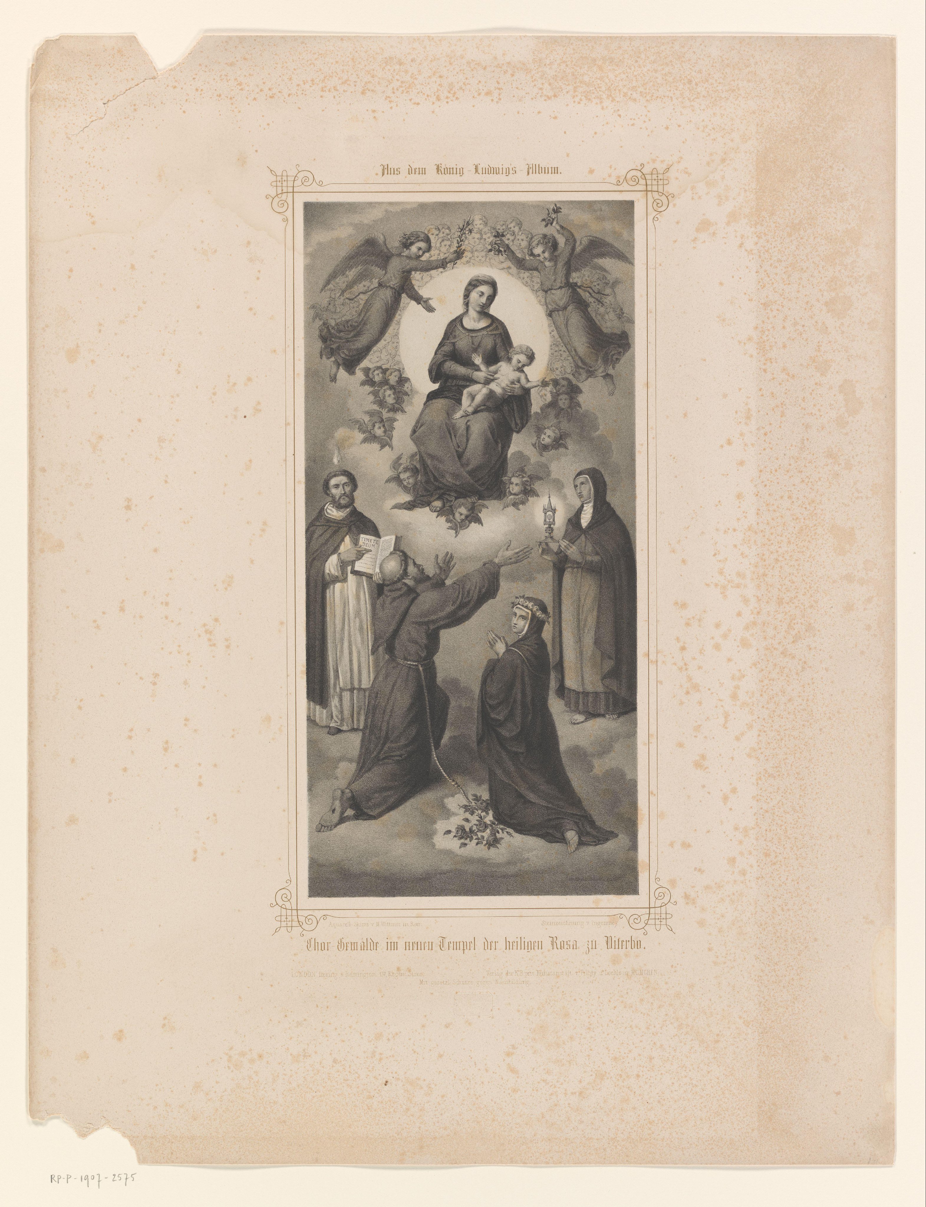 Heilige Franciscus en Rosa van Viterbo bidden tot Maria met kind