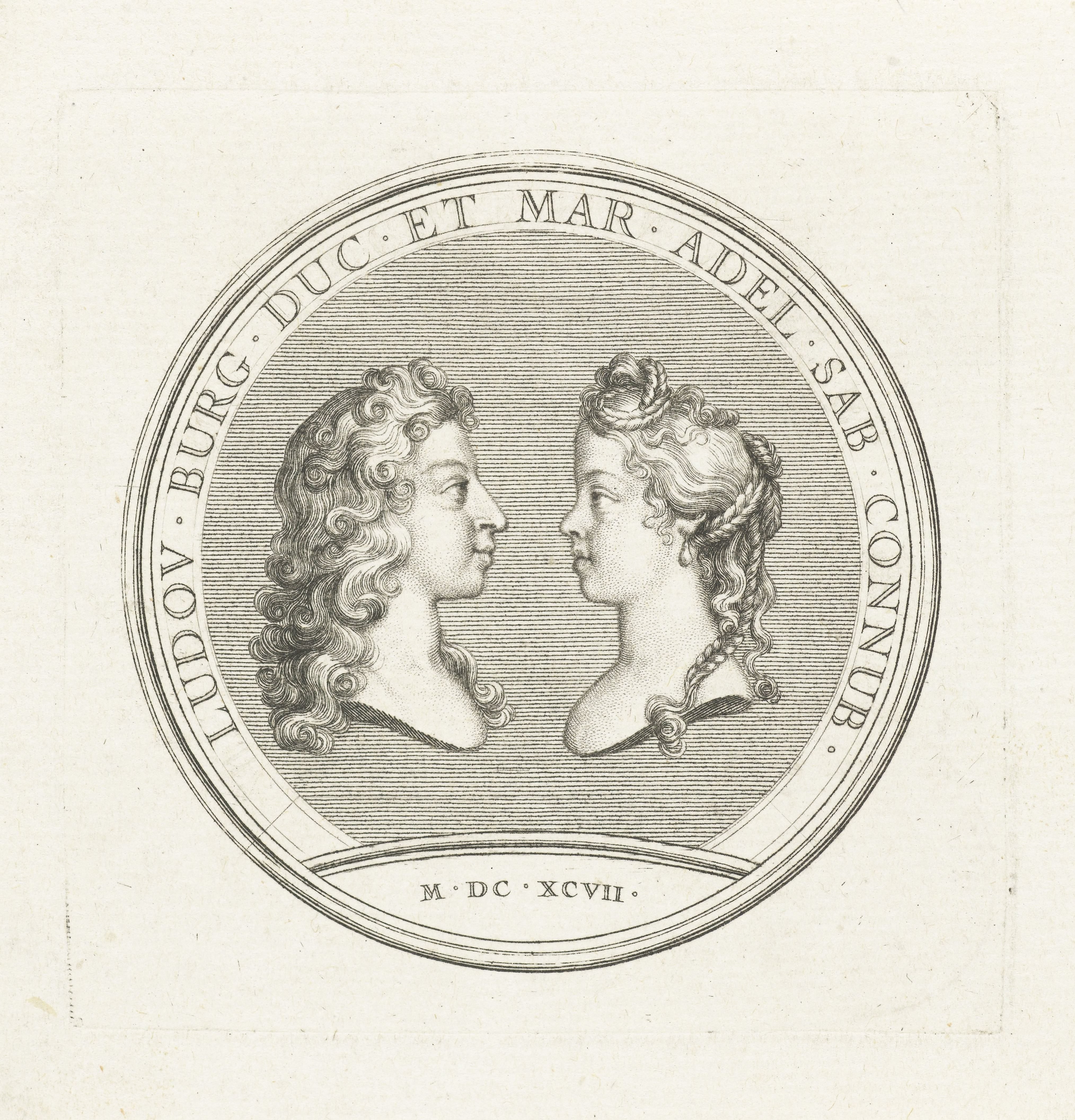 Penning met bustes van de hertog en hertogin van Bourgondië