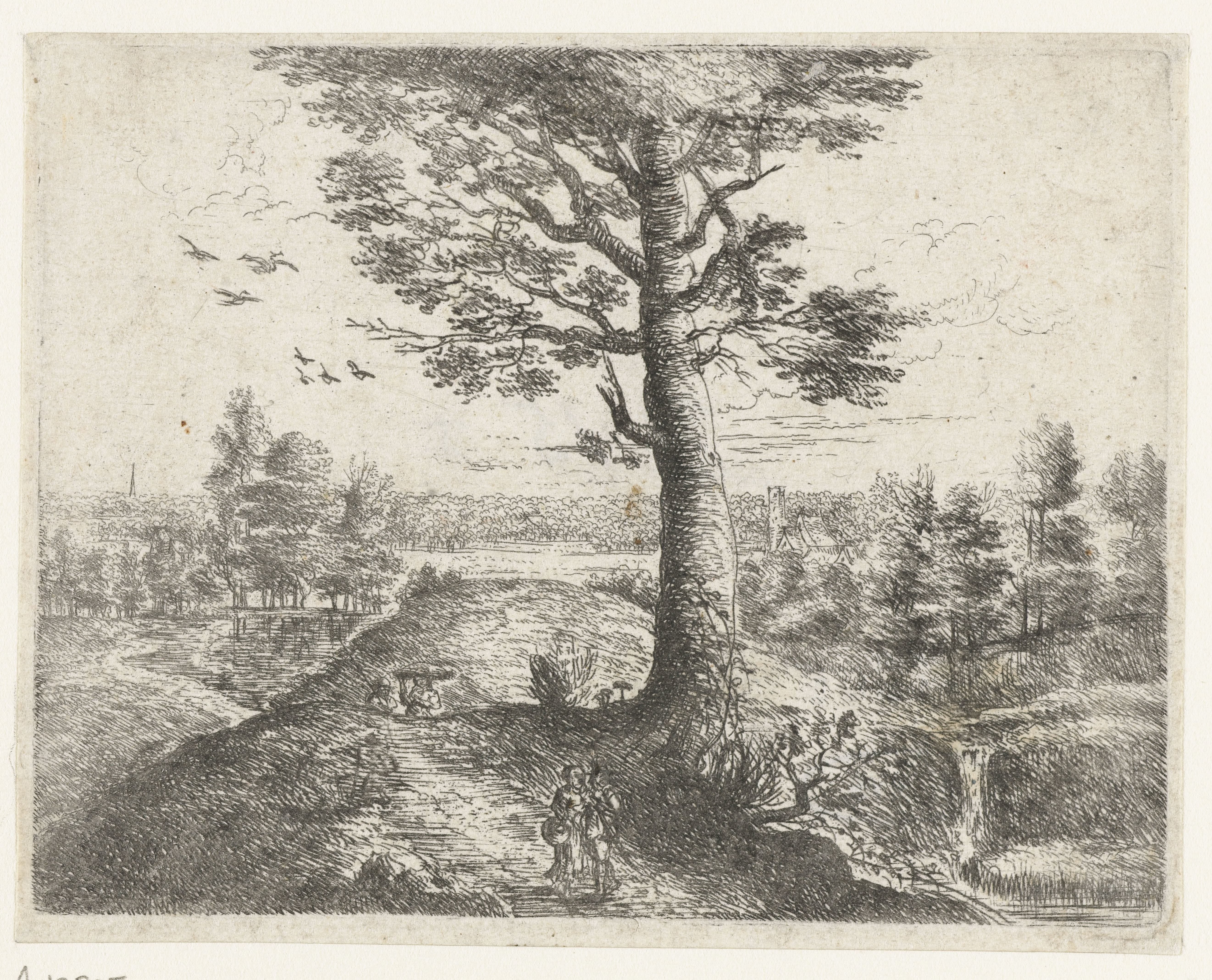 Landschap met een wandelend paar