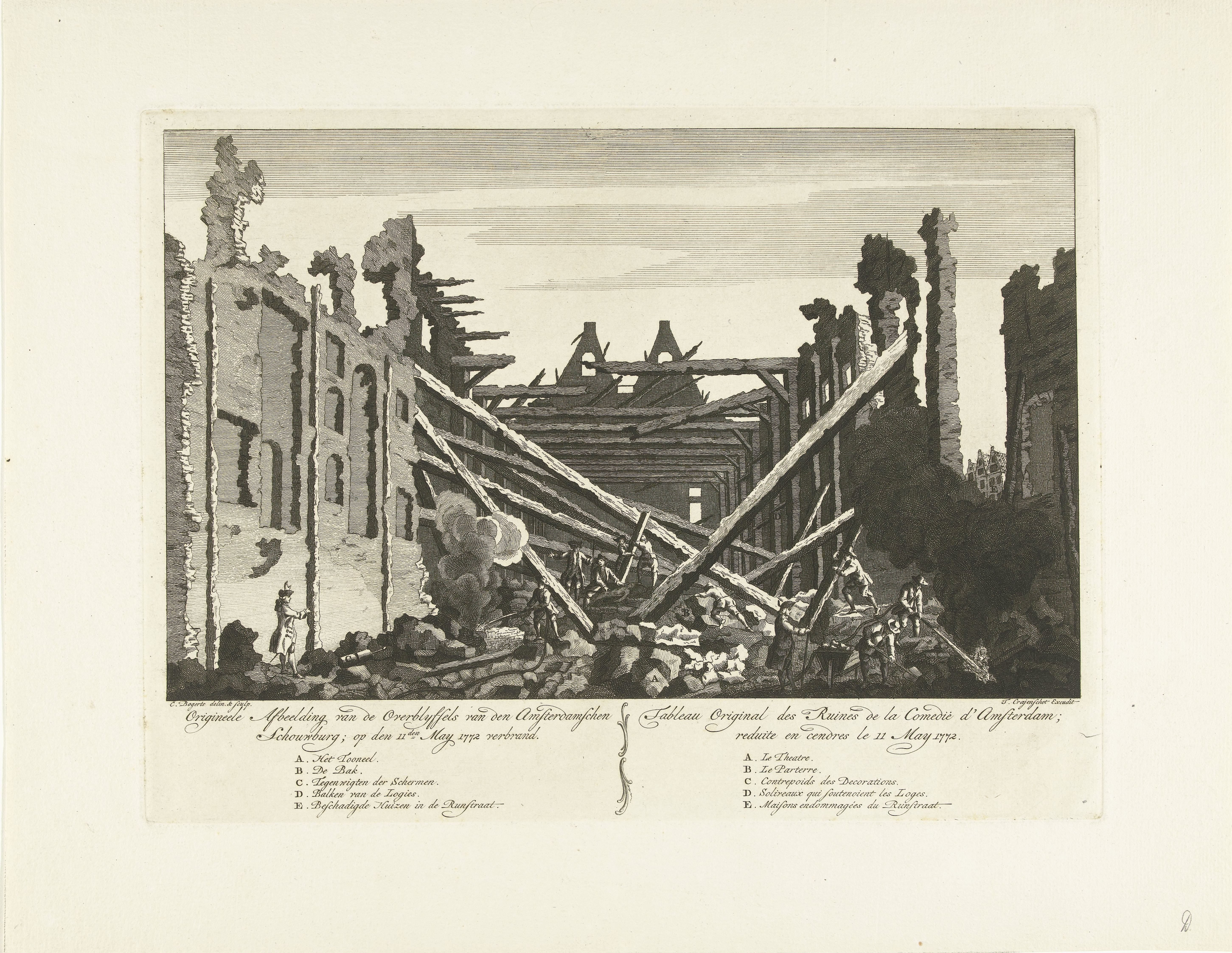 Ruïne van de afgebrande schouwburg aan de Keizersgracht te Amsterdam, 1772