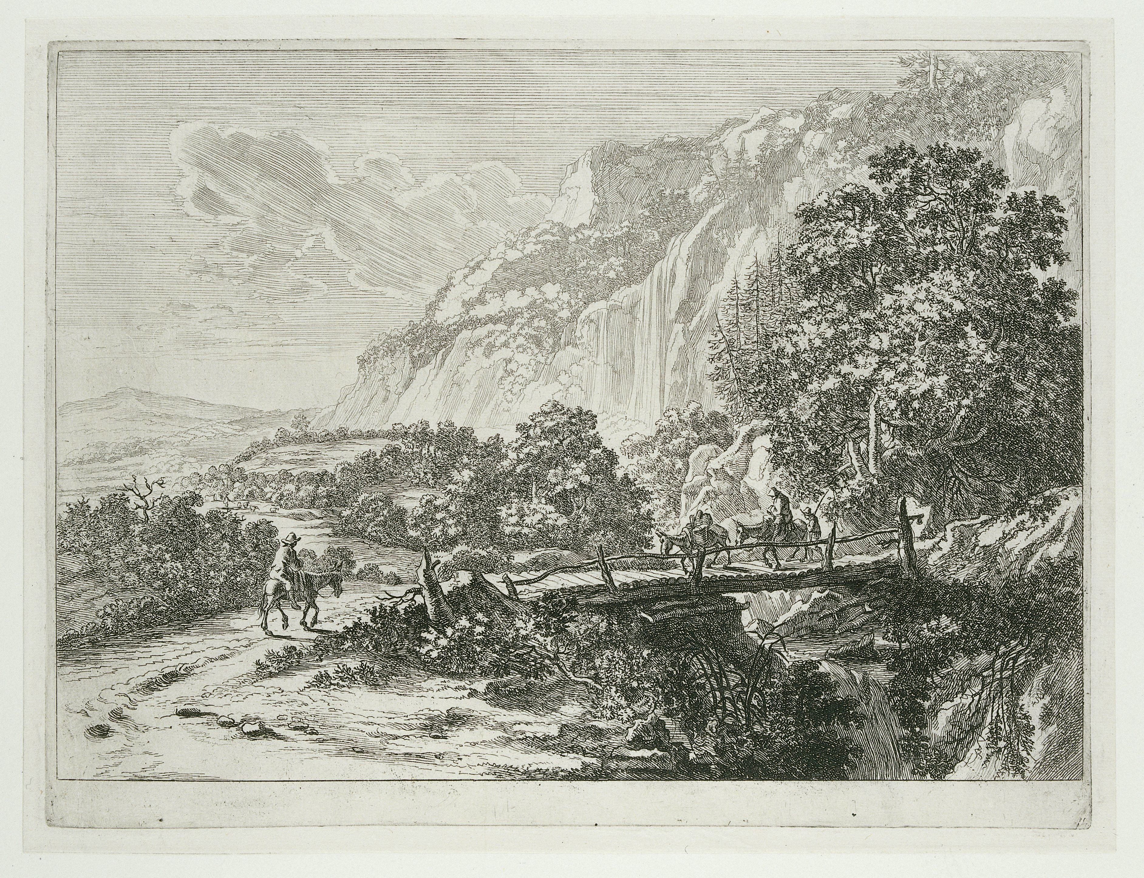 Landschap met houten brug bij Sulmona nabij Tivoli