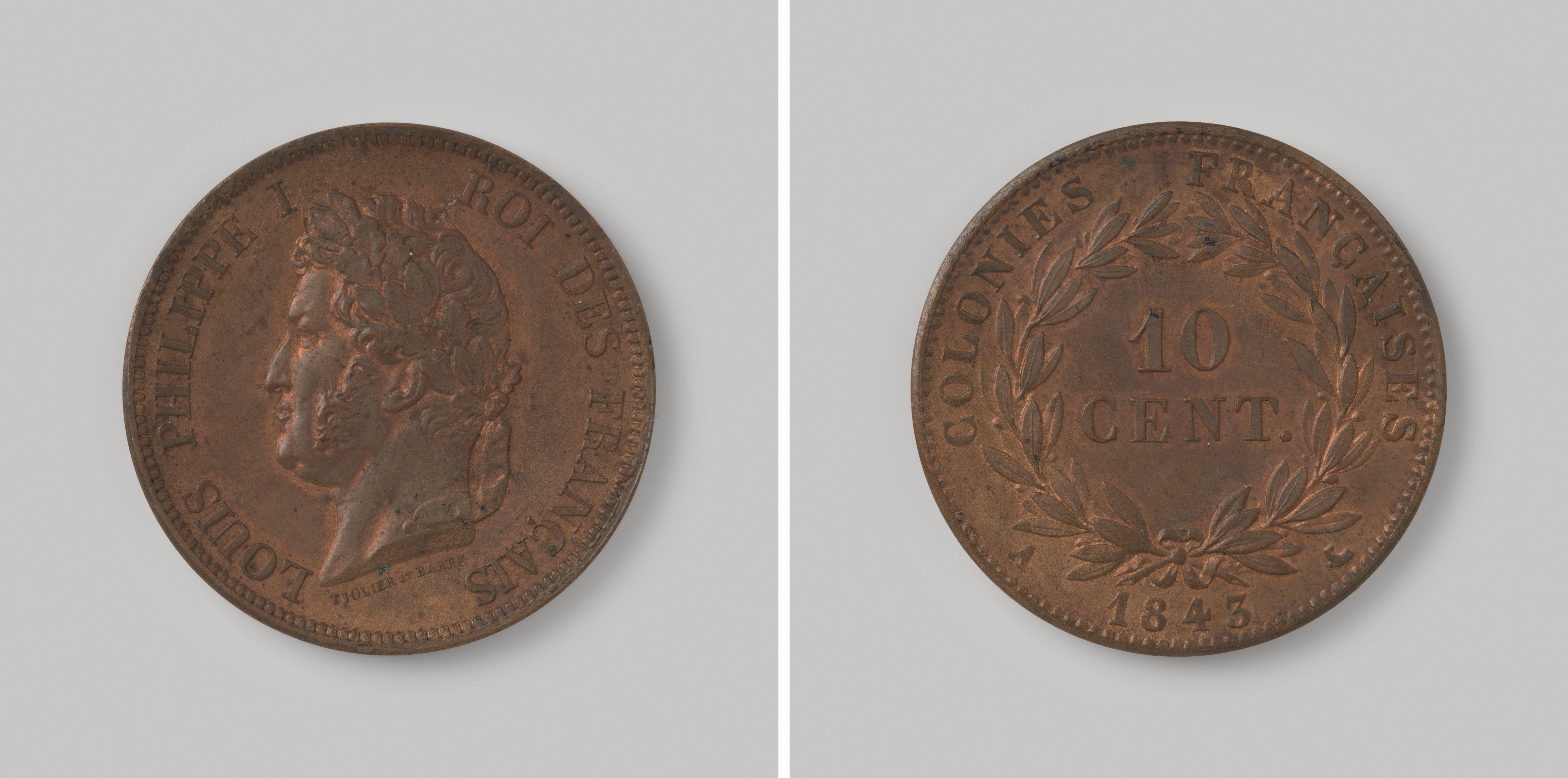 10 centimes van de Franse koloniën tijdens Louis Philippe I, 1843