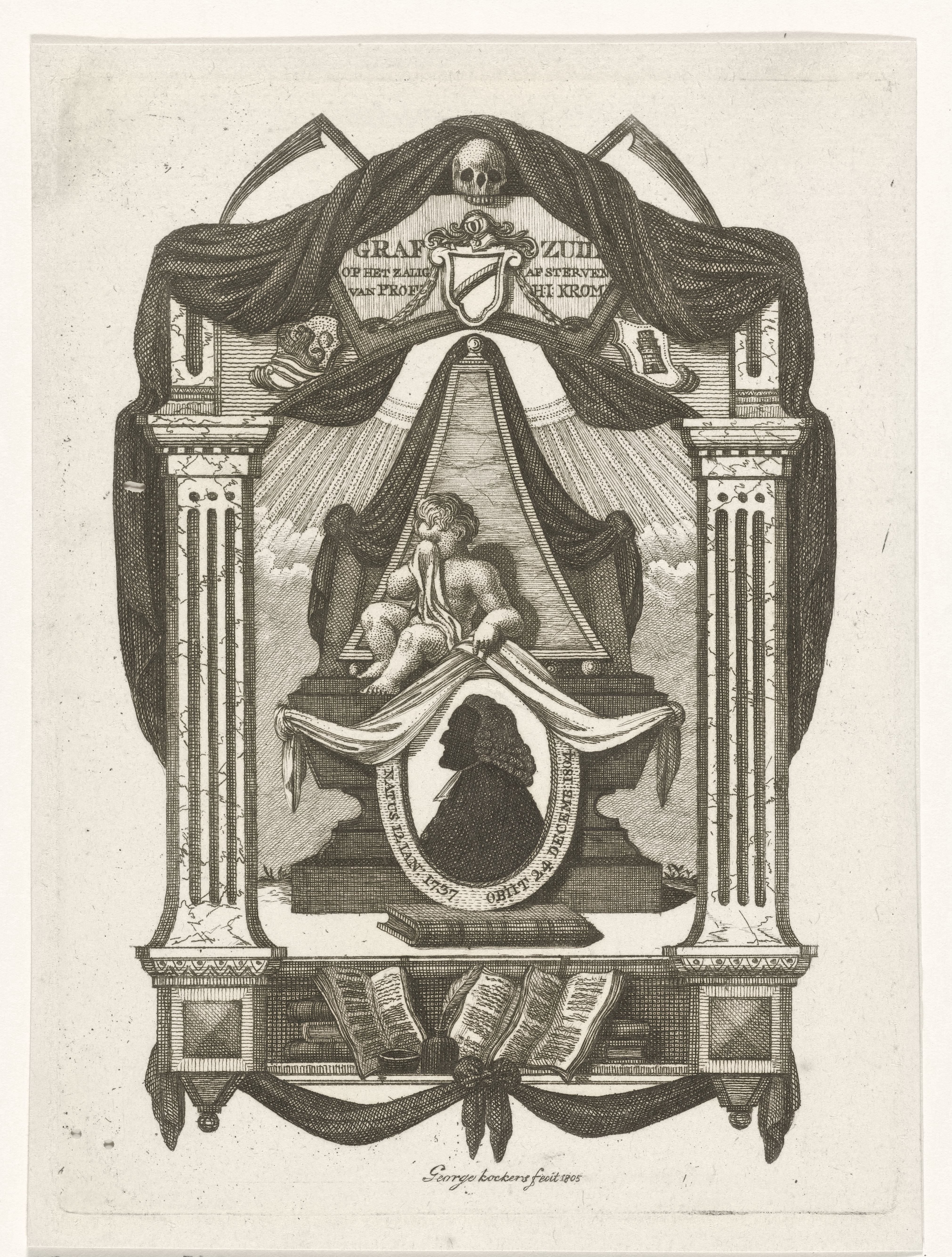 Allegorische compositie op de dood van predikant Hermanus Johannes Krom