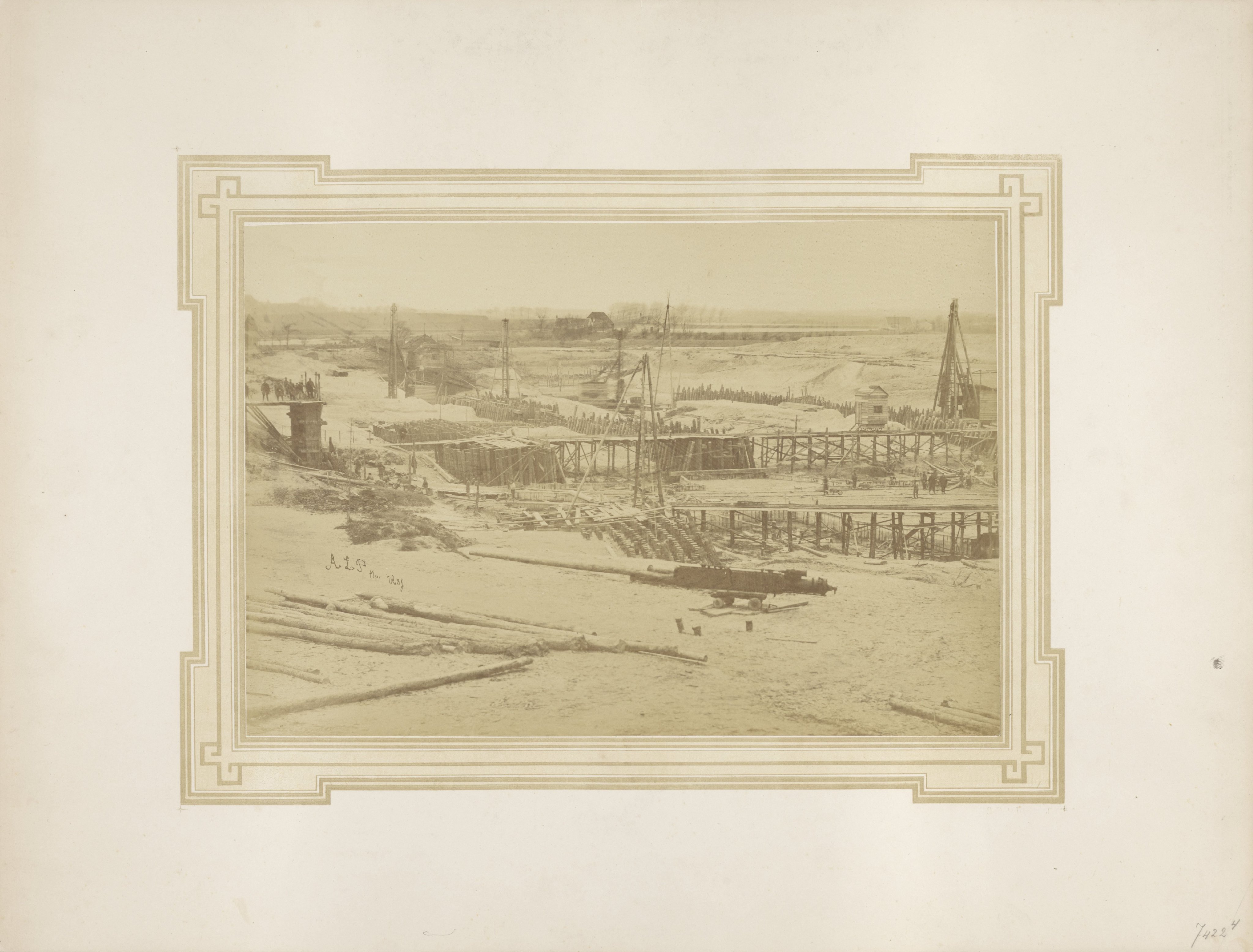 Fundering van de dubbele schutsluis te Vlissingen, gezien vanuit het zuidoosten
