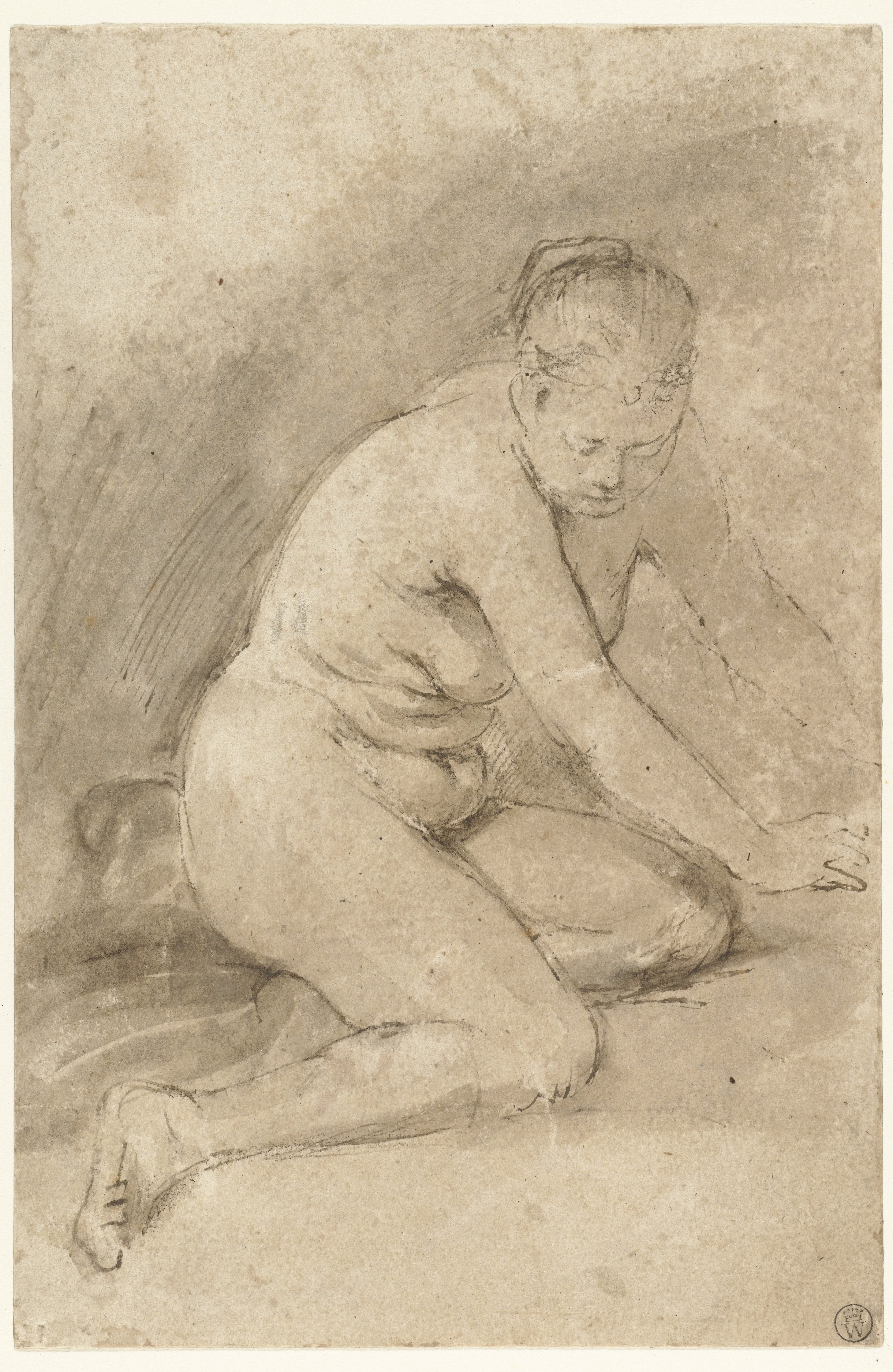 Kneeling Female Nude with Outstretched Arms
