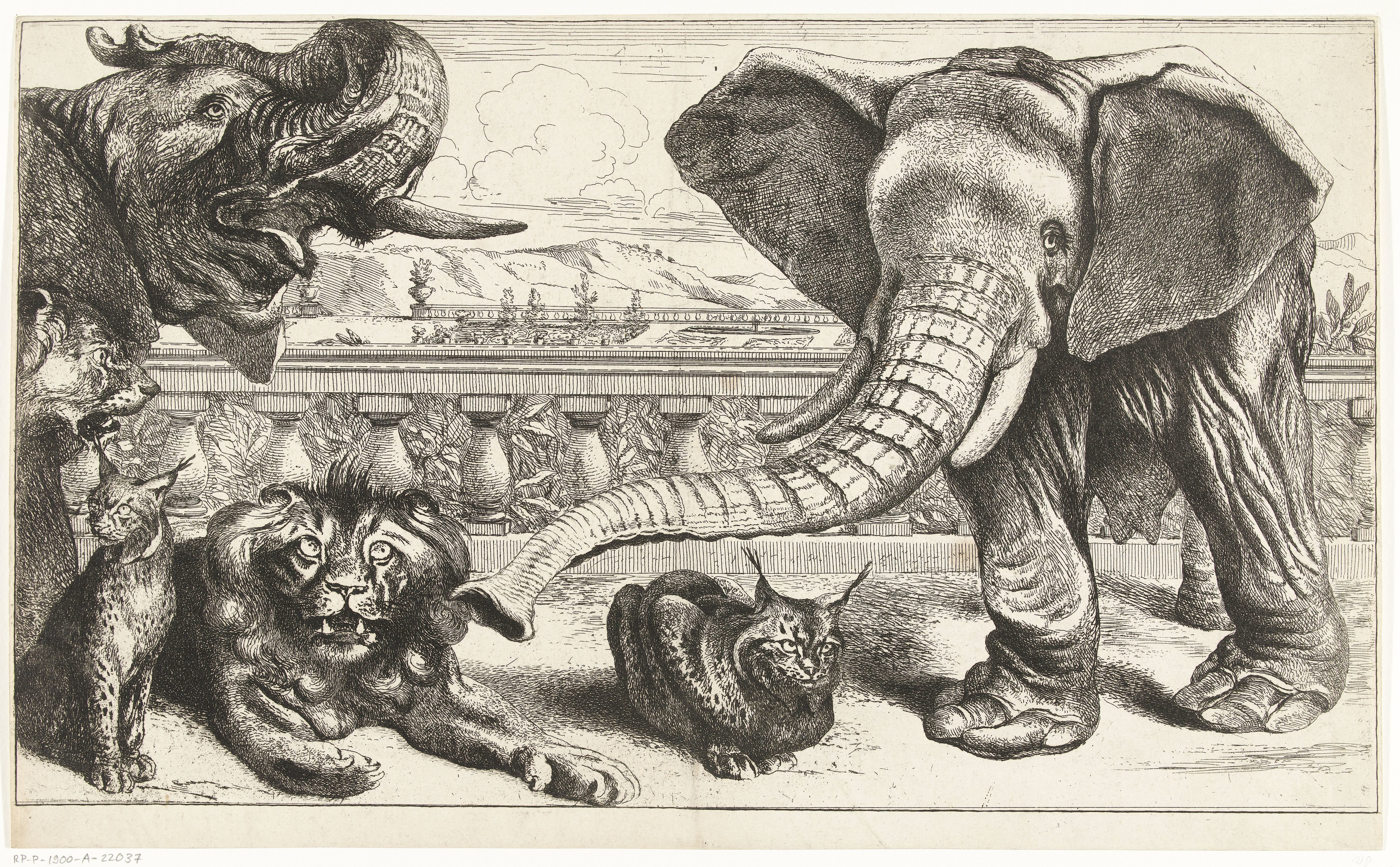 Olifanten, leeuwen en lynxen in de tuinen van Versailles