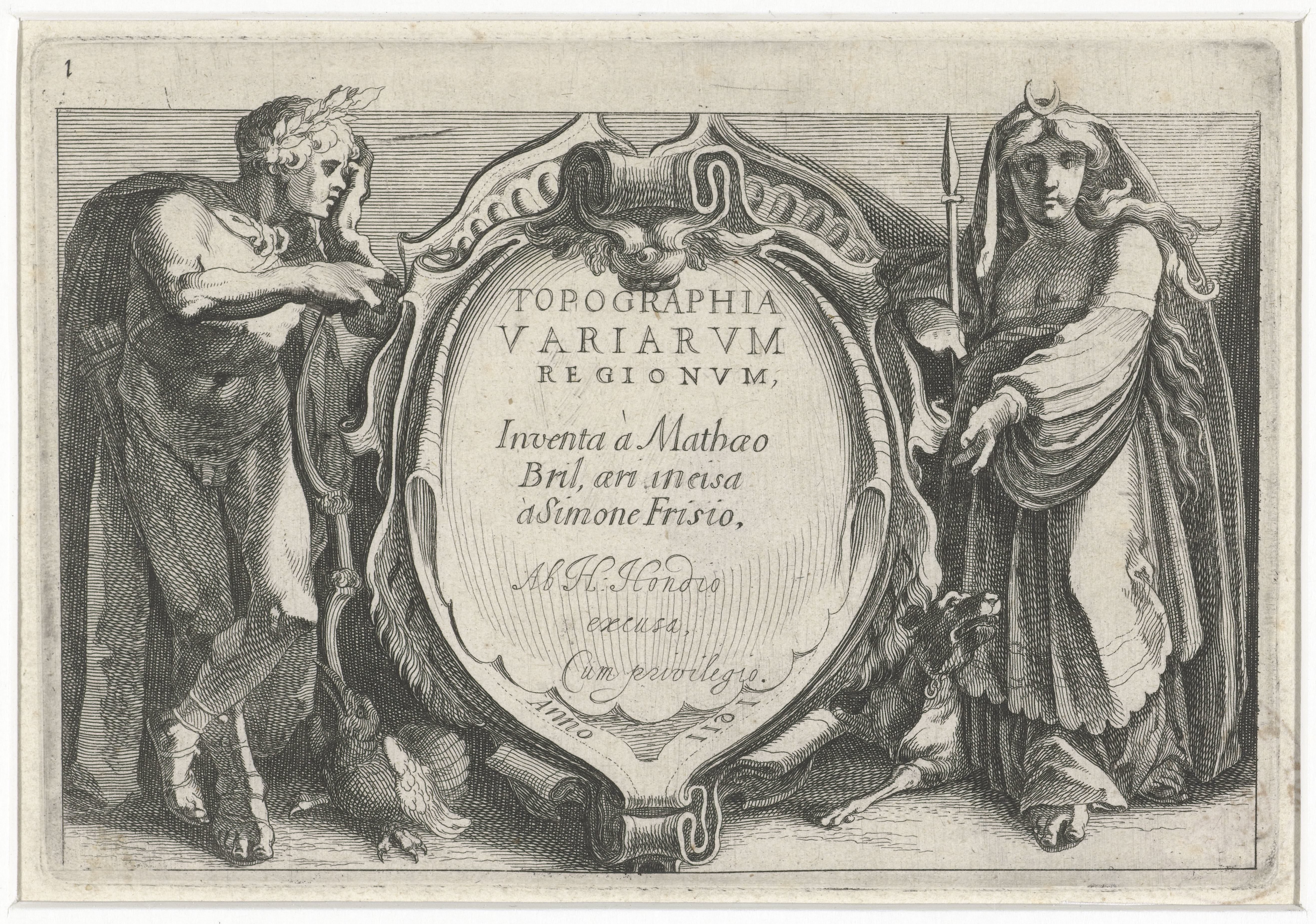 Diana en Apollo aan de weerszijden van een cartouche