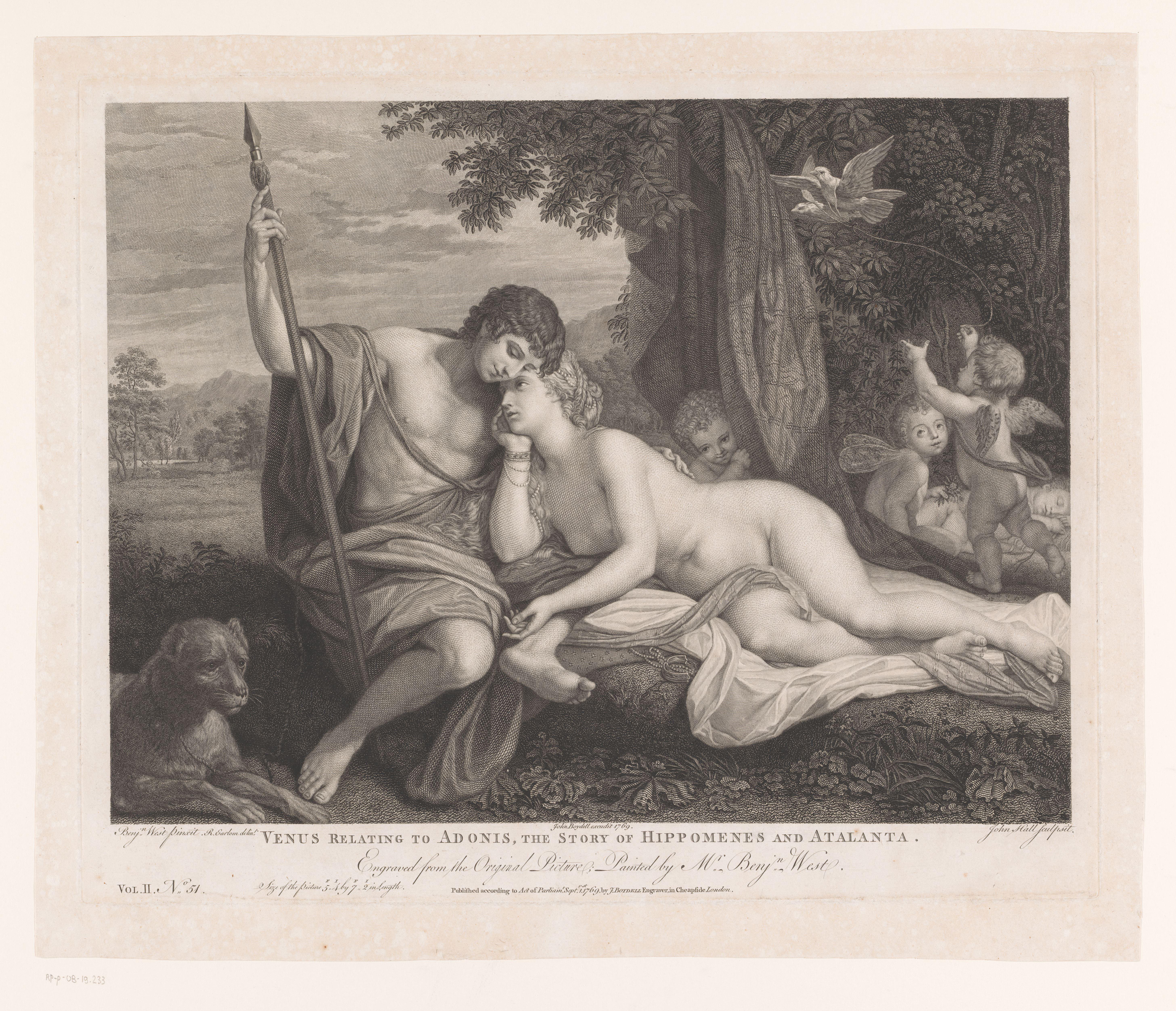 Venus vertelt Adonis het verhaal van Hippomenes en Atalanta