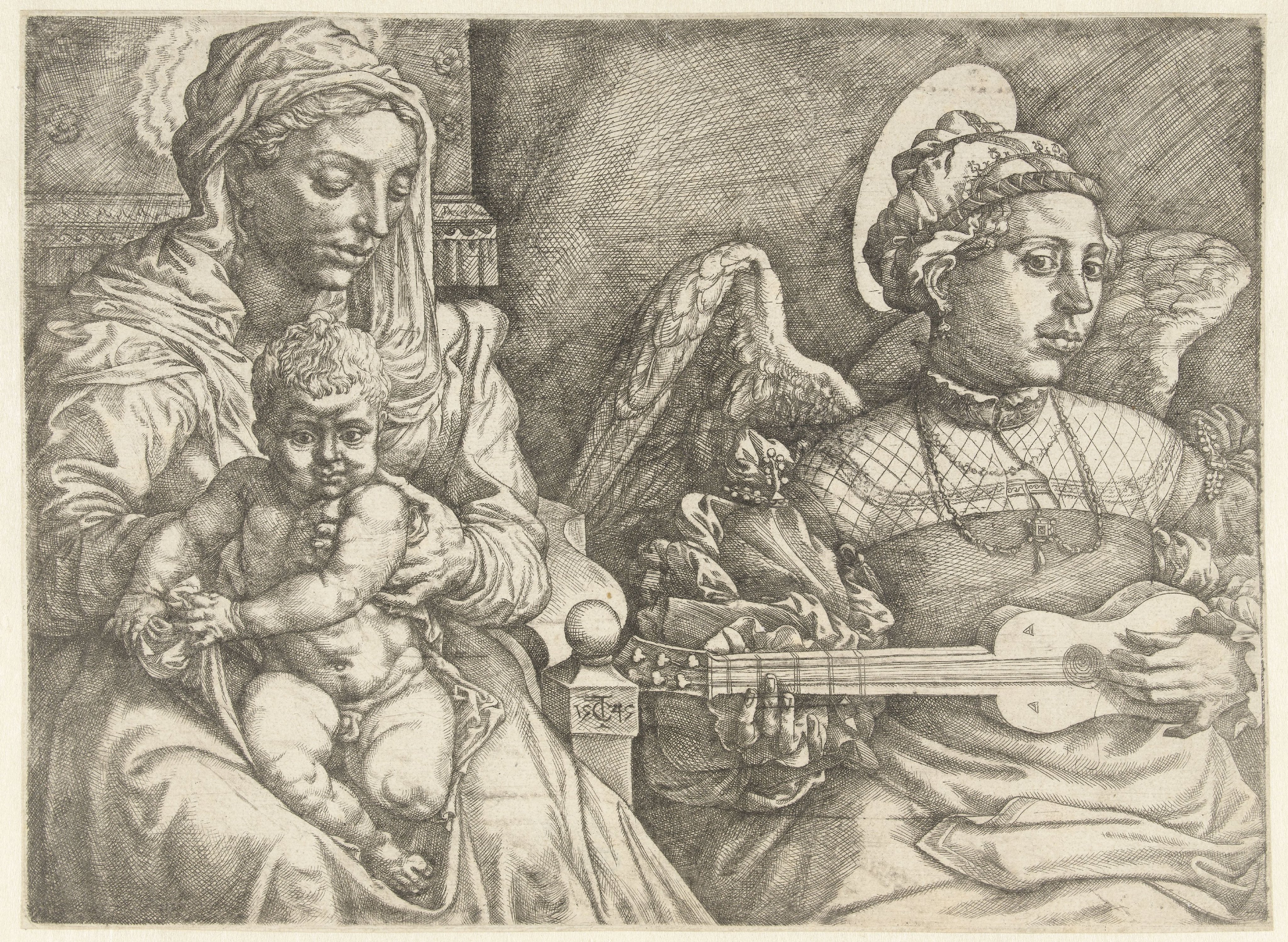 Maria met kind en musicerende engel