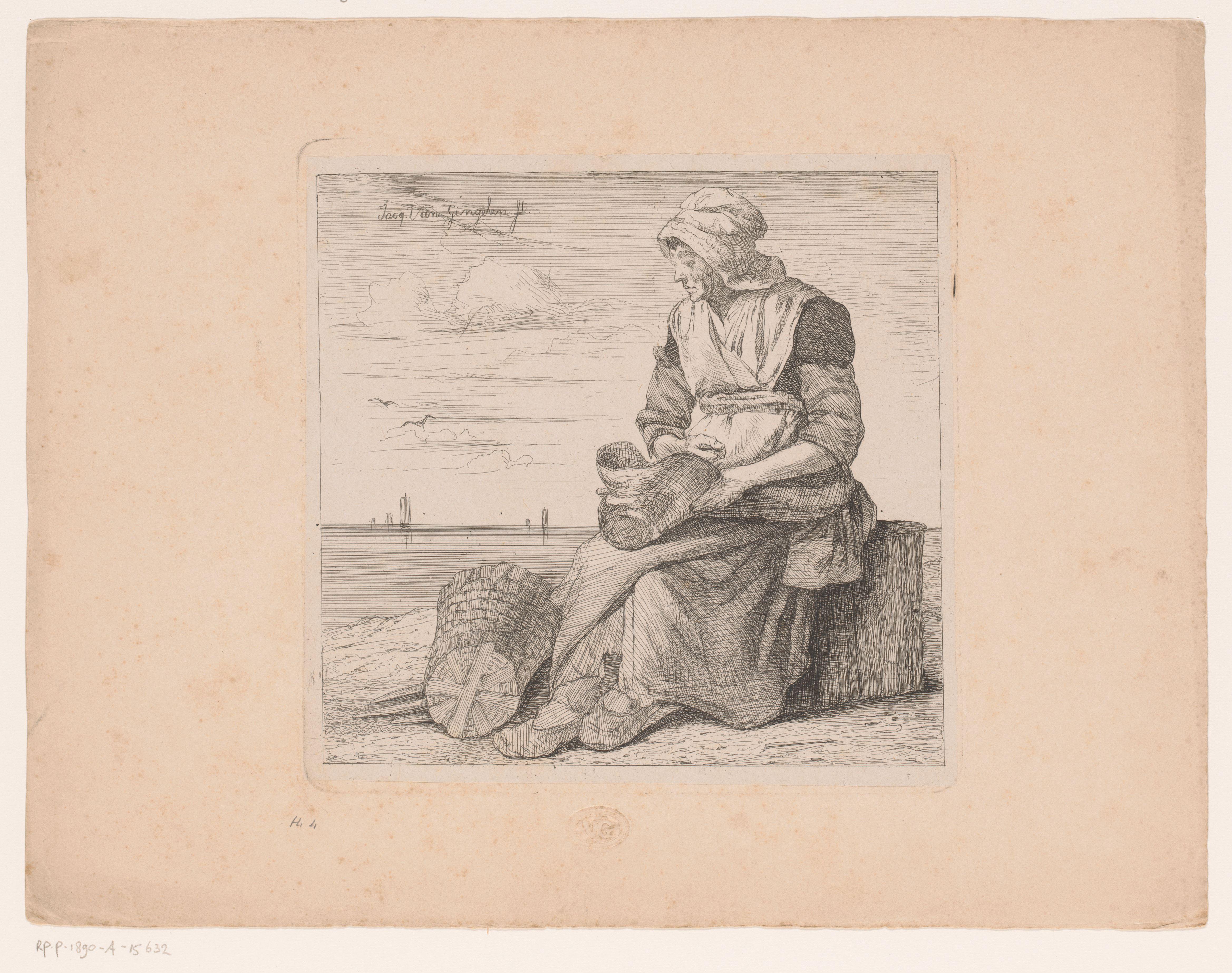 Vissersvrouw aan het strand