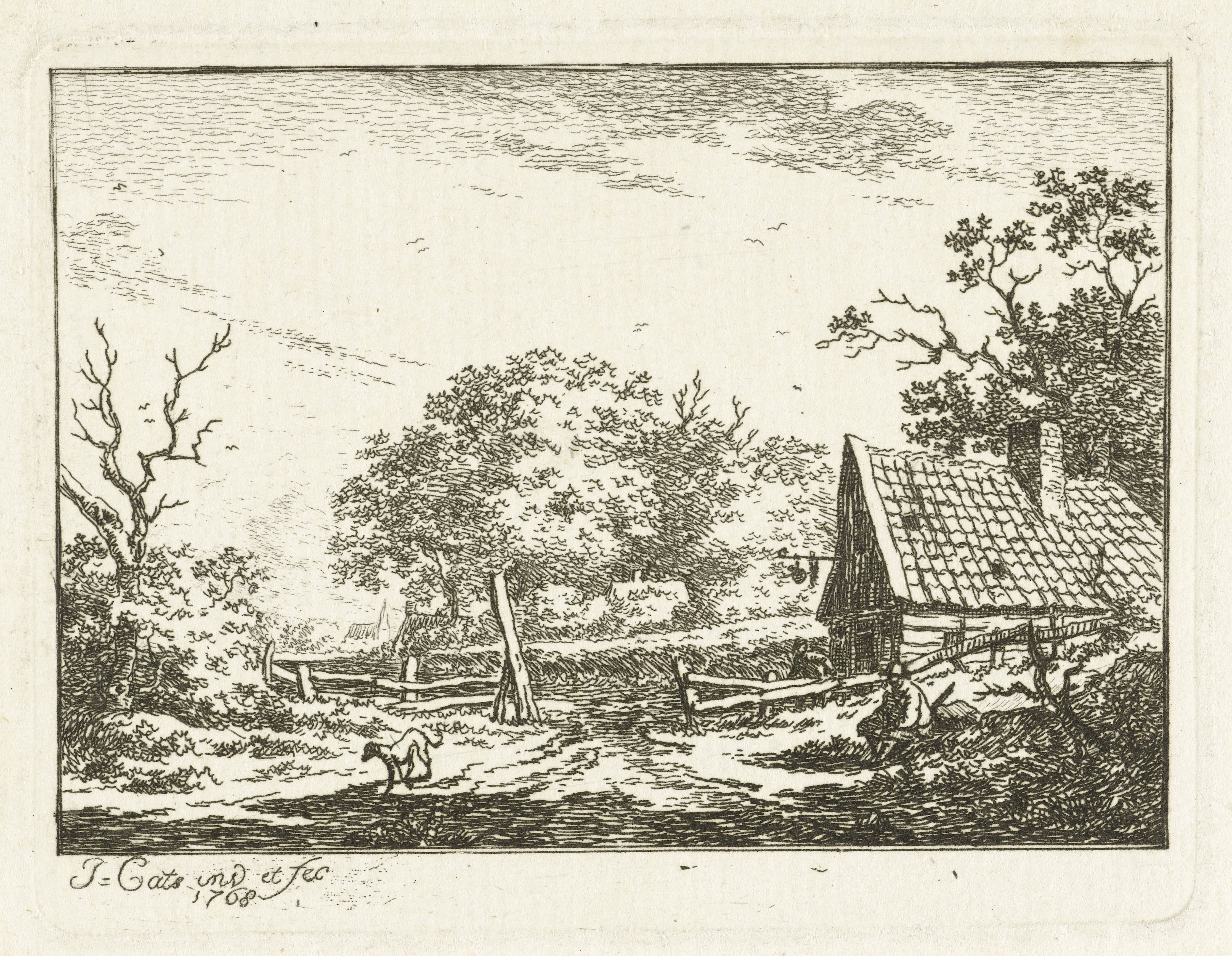 Landschap met zittende man en hond