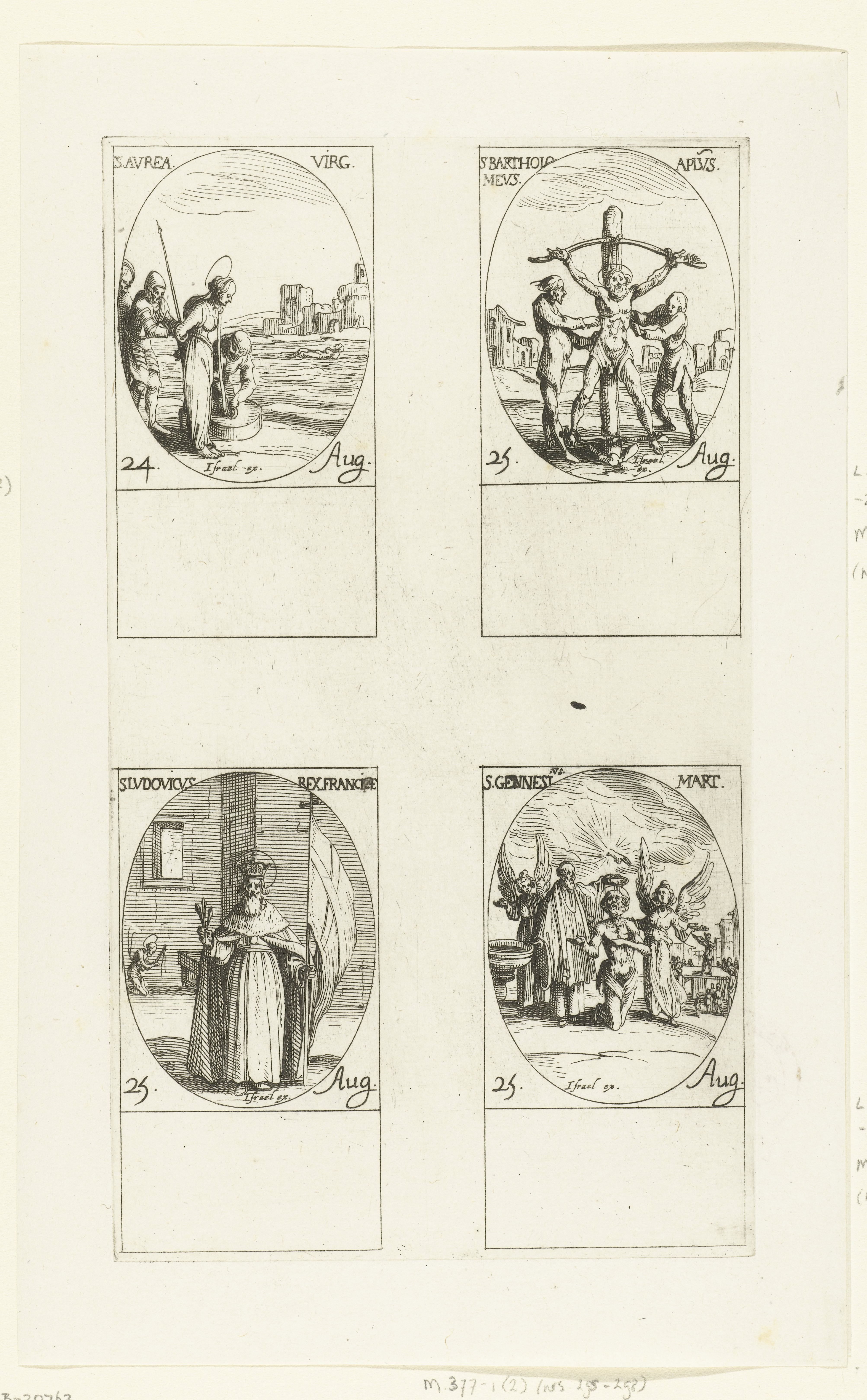 Heilige Aurea van Ostia, Heilige Bartholomeüs, Heilige Lodewijk IX van Frankrijk, Heilige Genesius de Toneelspeler (24-25 augustus)