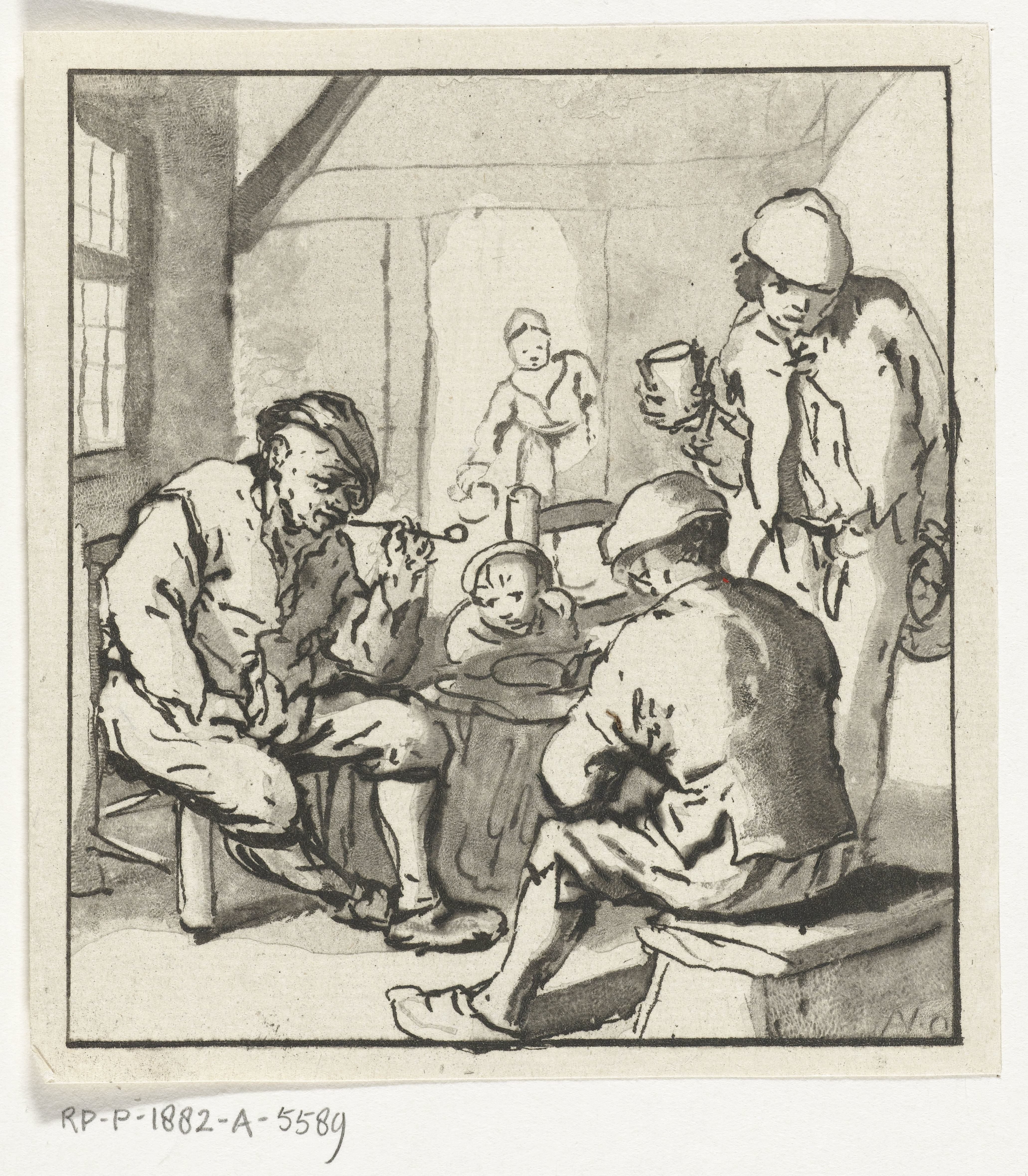 Interieur met boerenfamilie