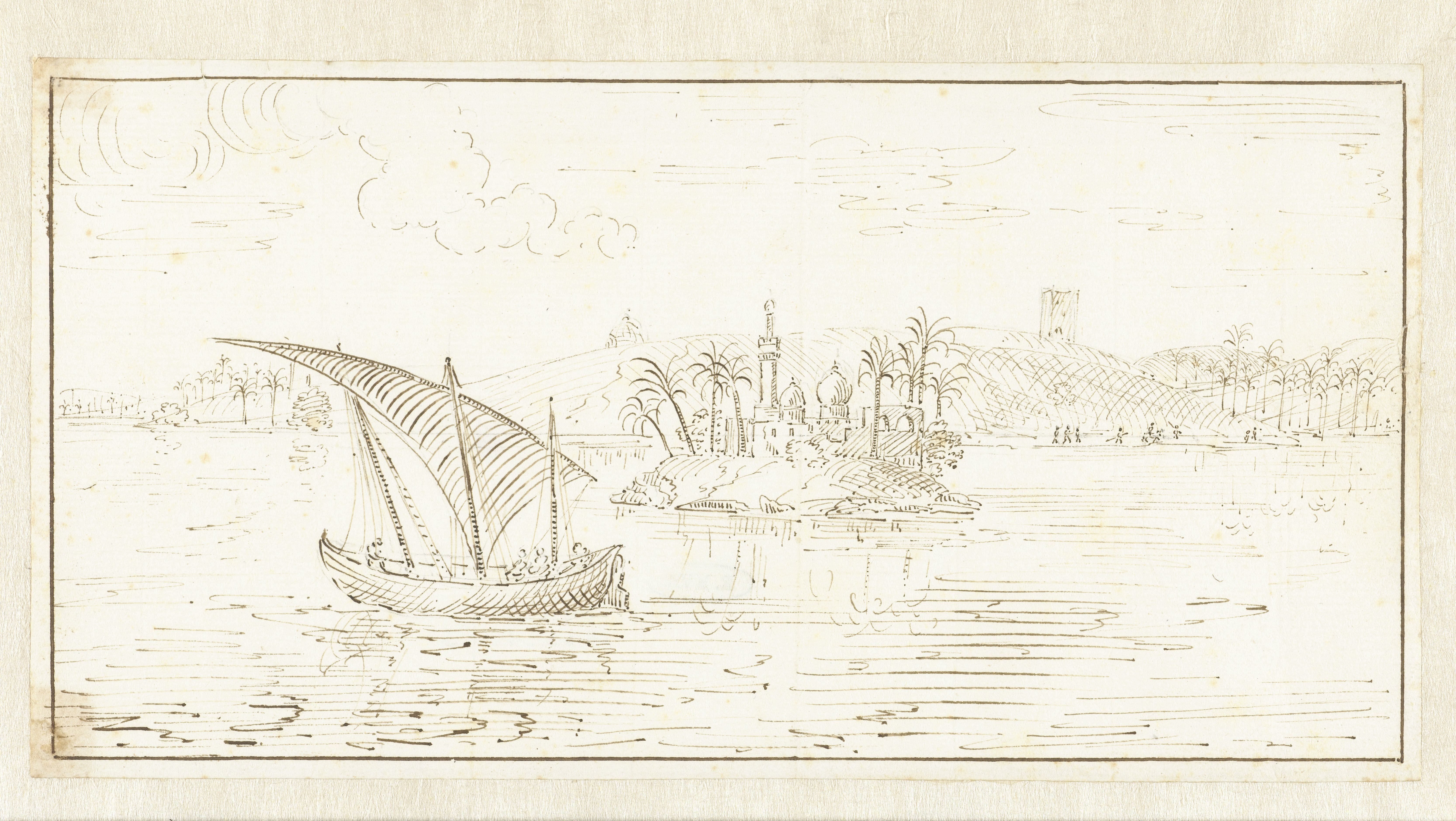 Rivierlandschap met een boot op de Nijl bij een eilandje
