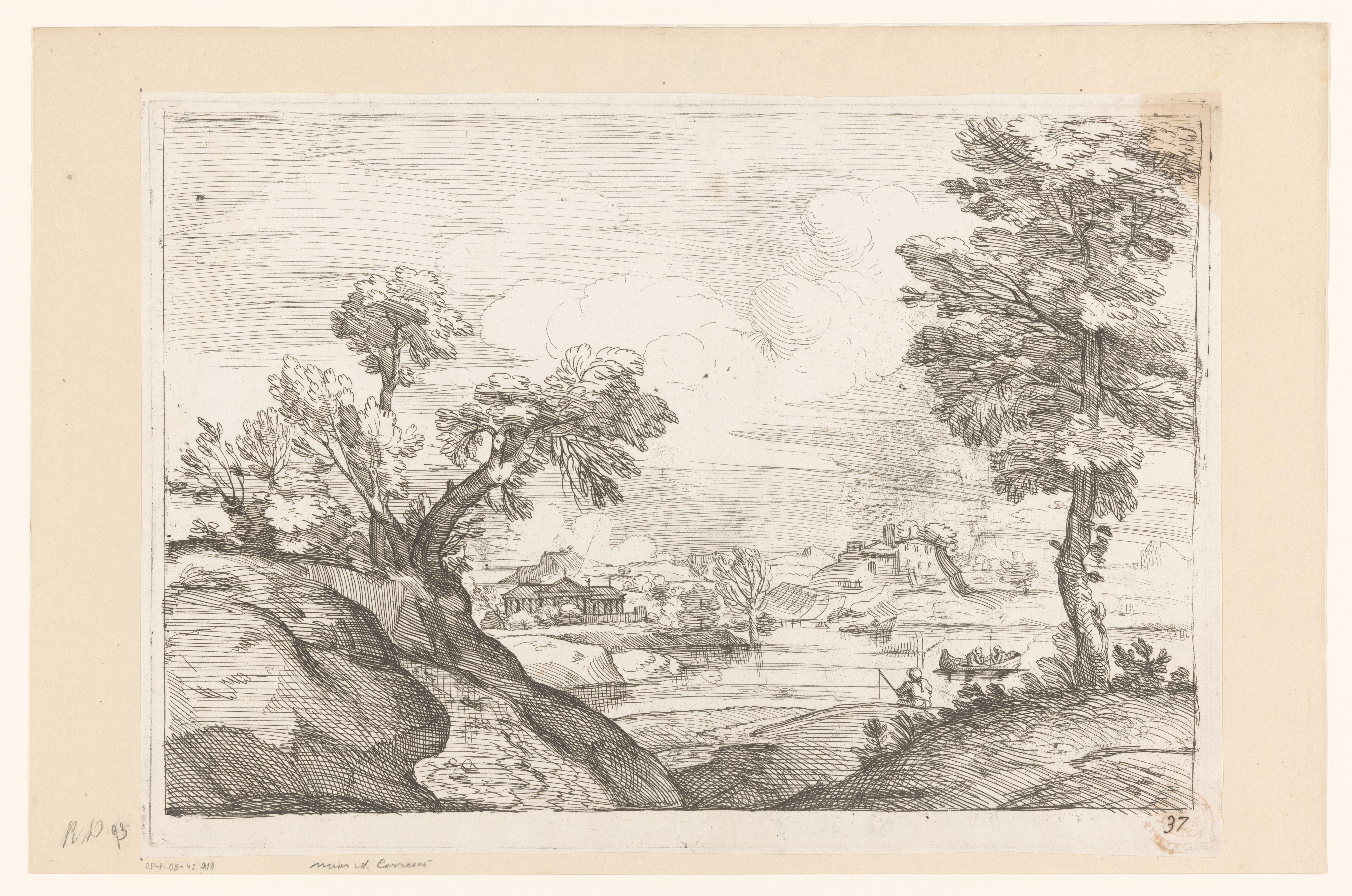 Rivierlandschap met visser
