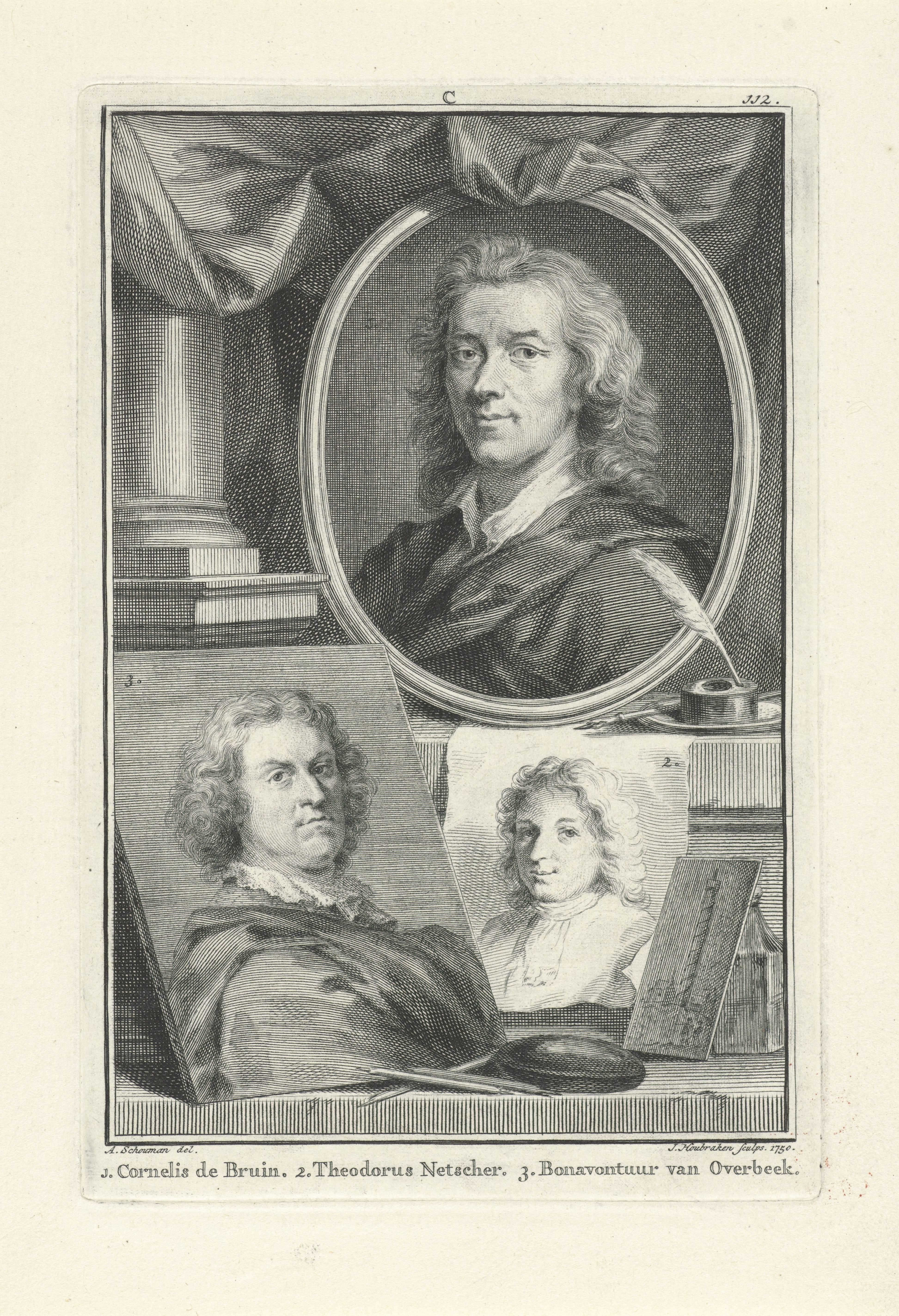 Portretten van Cornelis de Bruyn, Theodorus Netscher en Bonaventura van Overbeek