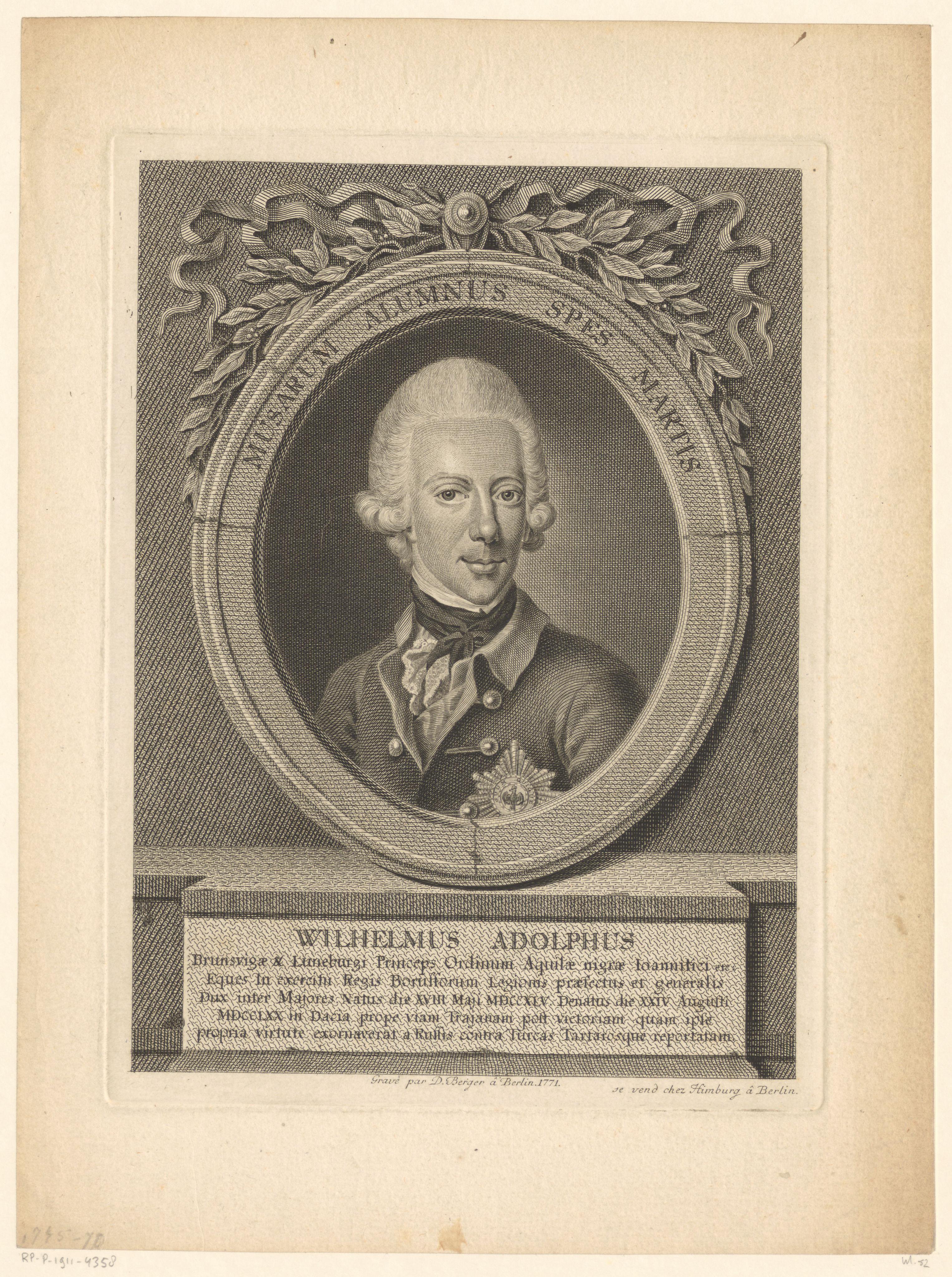 Portret van Wilhelm Adolph von Braunschweig-Wolfenbüttel
