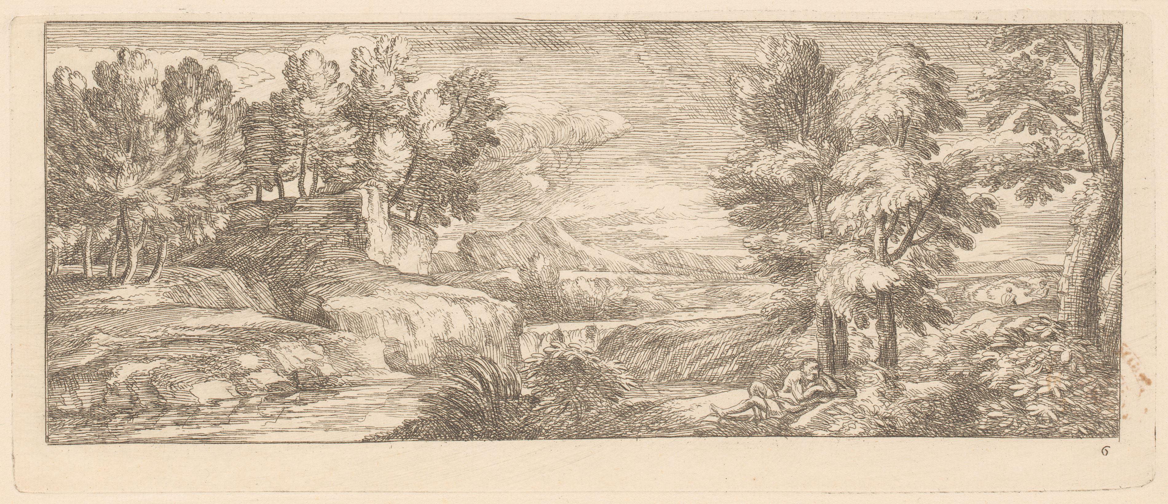 Rivierlandschap met rustende figuren